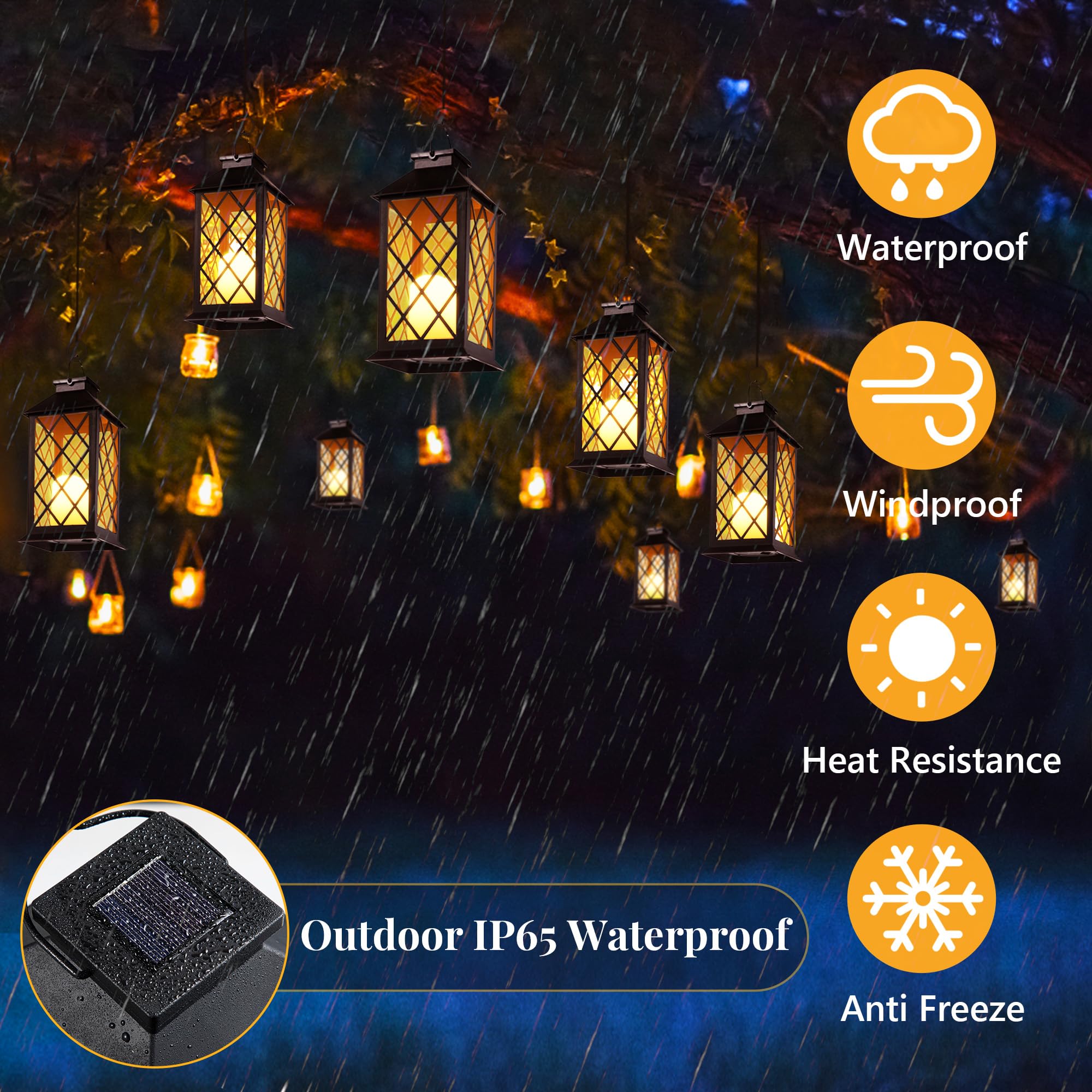 Meonum 2 Pack Solar Hollow Lanterns - Waterproof Led Flickering Flameless Candle Lights, Black