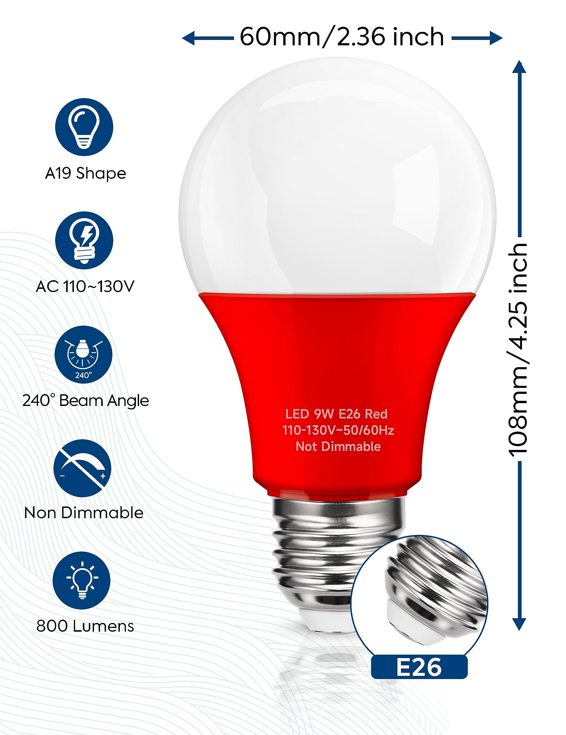 Nouscan Red Green LED Light Bulbs, 9W Equivalent, E26 Medium Base, A19, 4 Pack - Decorative for Holidays, Non-Dimming
