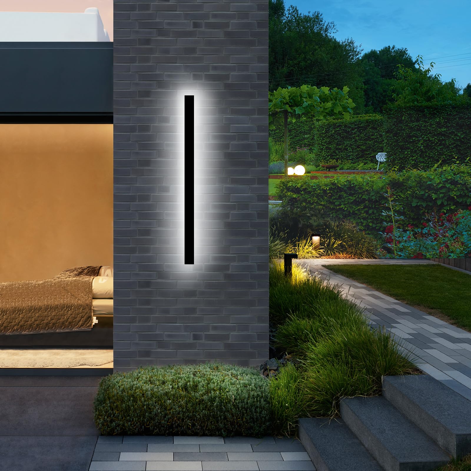 NKJORTPPL 31.5Inch Long Outdoor Wall Light for House, Modern Black LED Exterior Wall Sconce with Remote, Dimmable Wall Lights Fi