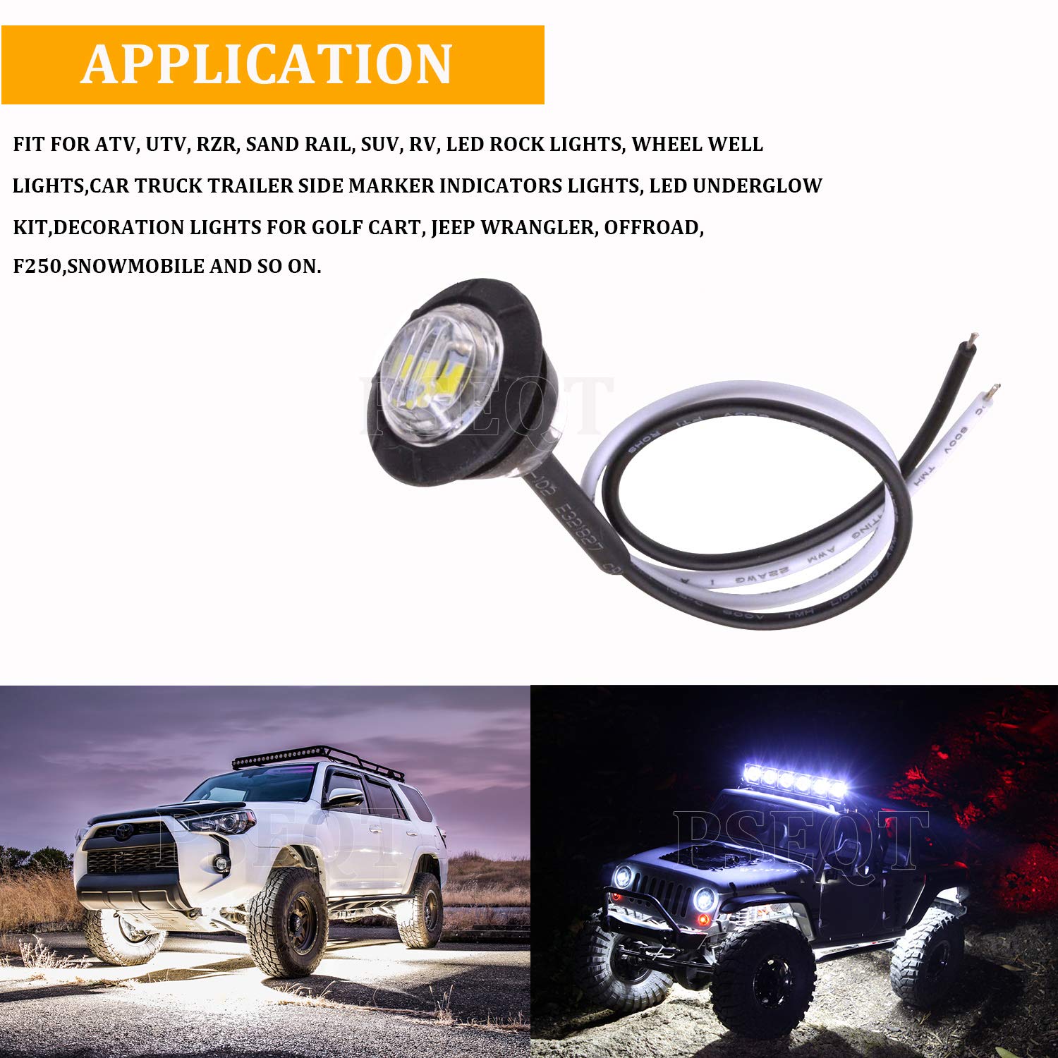 Pseqt Led Rock Lights - 3/4 Round Underglow Clearance Lights, Waterproof, White, 10Pcs For Trailer, Golf Cart, Offroad, Truck, Rv, U