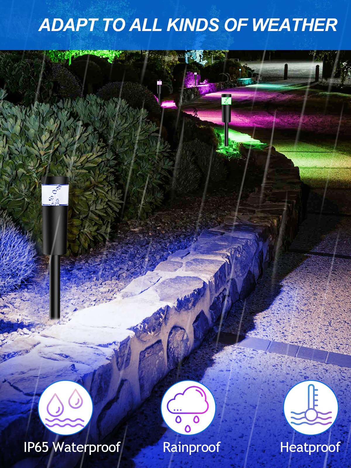DOREIO 5W RGBW LED Bollard Path Lights, 8 Pack, 12V Waterproof Color Changing Landscape Lighting for Garden Yard