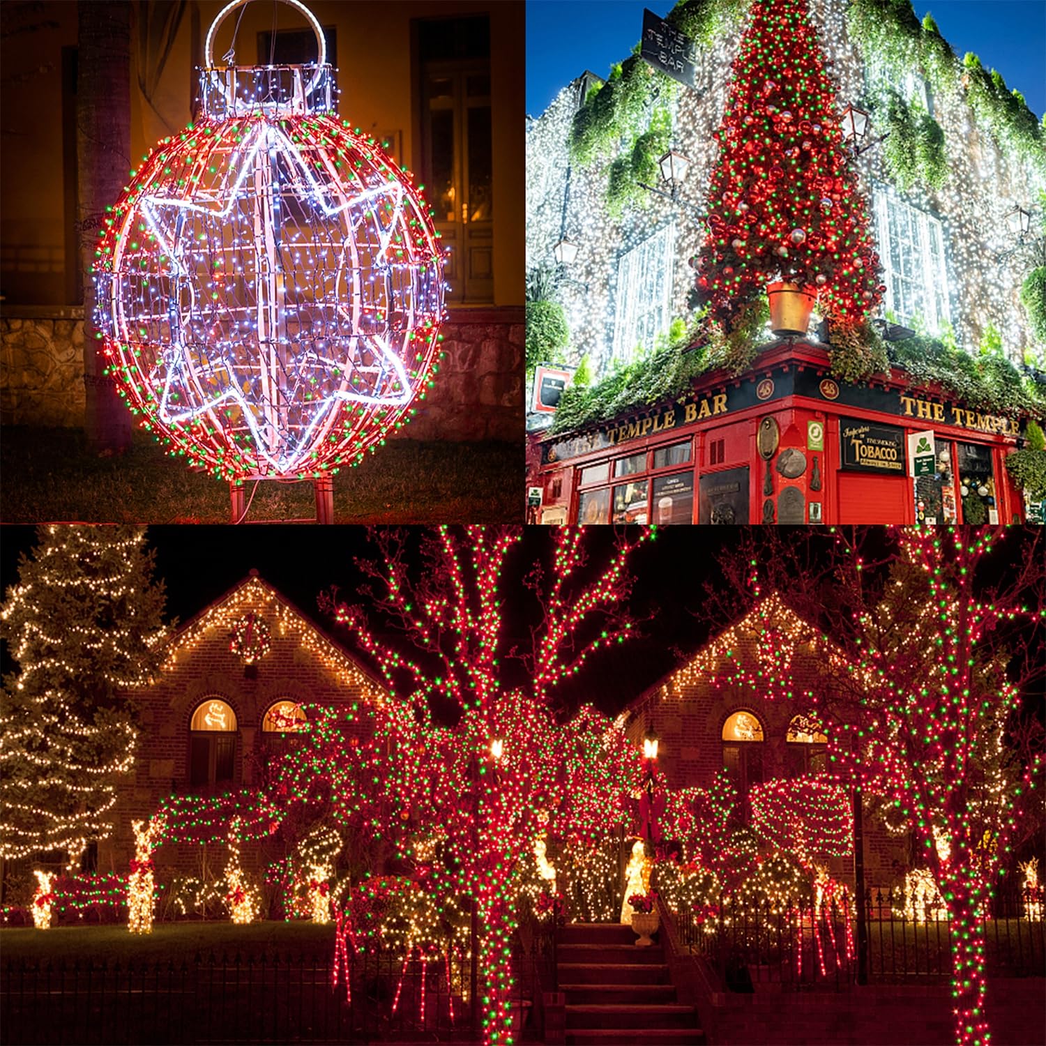 Home Lighting 66Ft Christmas Decorative Mini Lights, 200 Led Green Wire Fairy Starry String Lights Plug In, 8 Lighting Modes, For Indoor Outdoor Xmas Tree Wedding Party Decoration (Red & Green)