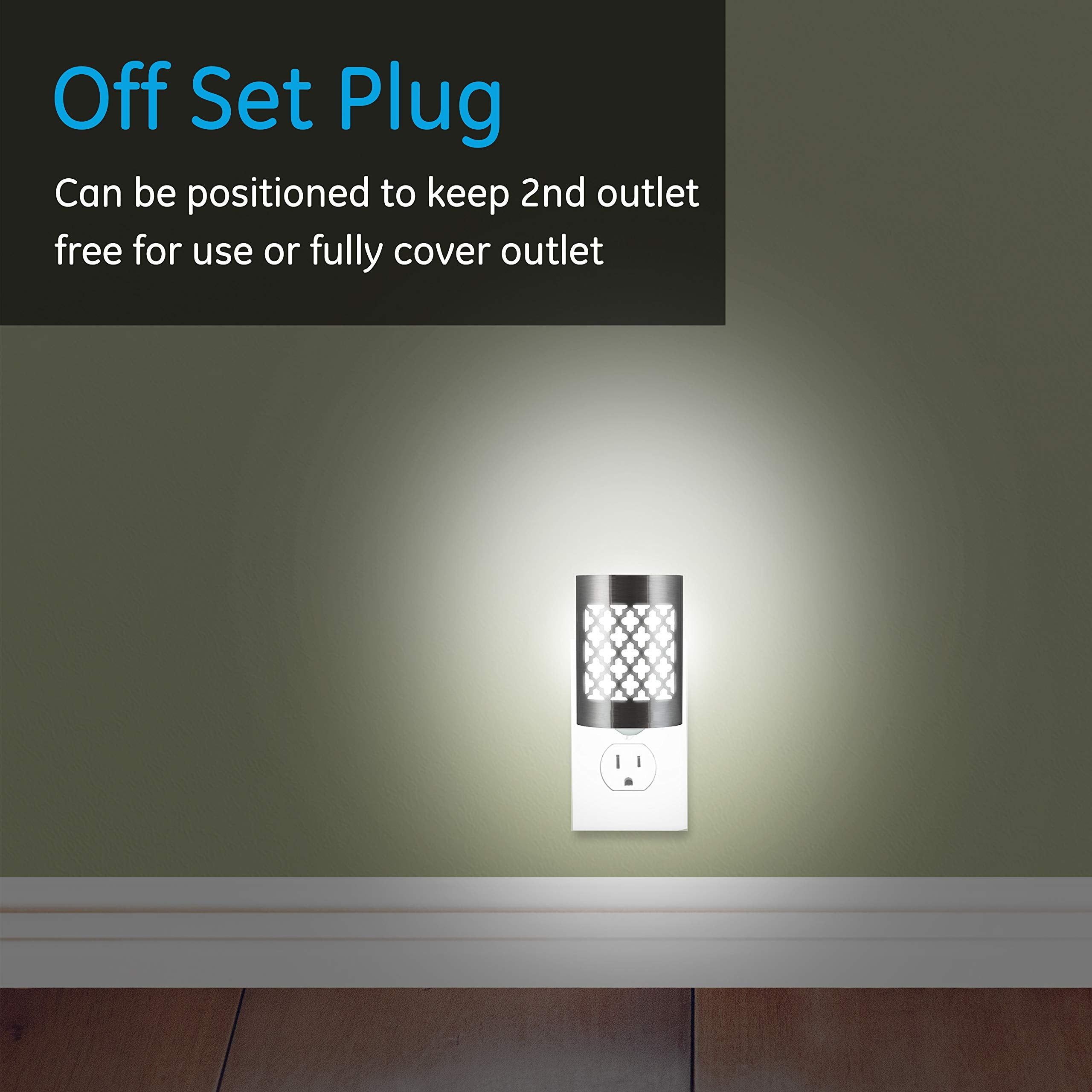 GE CoverLite LED Night Light, Smart Dusk-to-Dawn Sensor, 2 Pack, Brushed Nickel - Moroccan, Model 46815, Decorative Plug-In Home Décor