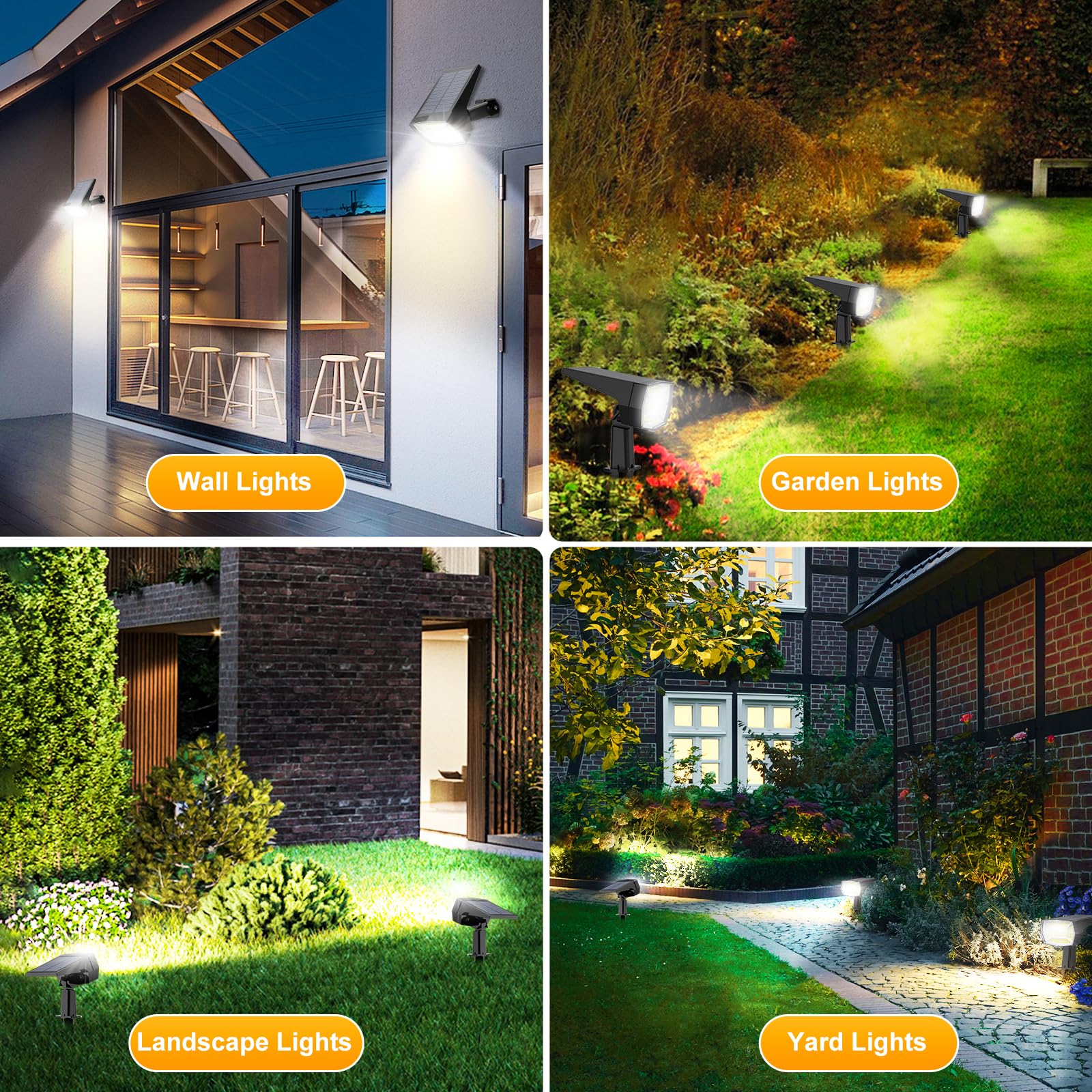 Fabrito Solar Spot Lights, 72 LEDs, Waterproof, 3 Modes, 2 Pack, Cool White, Model afc83500-7d64-4121-80d9-6