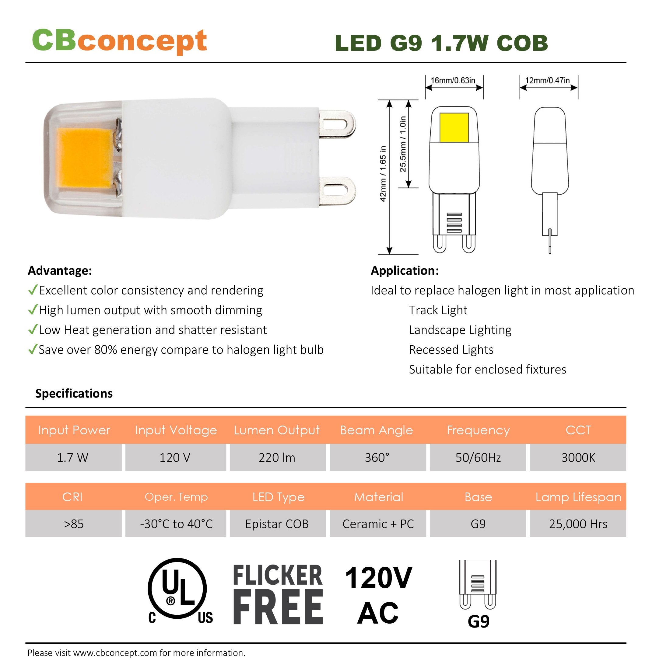 Cbconcept - 10 Bulbs - 110V - 120V Ac 20 Watts, Clear Jcd G9 + Ceramic Base Looped Pin 20W Halogen Light Bulb, For Accent Lighting, Chandelier, Puck Light, Range, Rv, Landscape - Designed In Ca