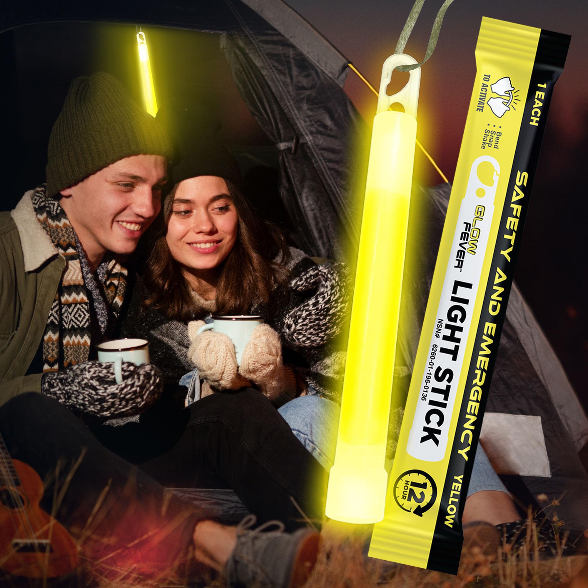 Glow Fever Glow Sticks - 30PCS Military Grade 6'' Ultra Bright Yellow Lightsticks for Camping, Hiking, Emergencies, and Survival Kits