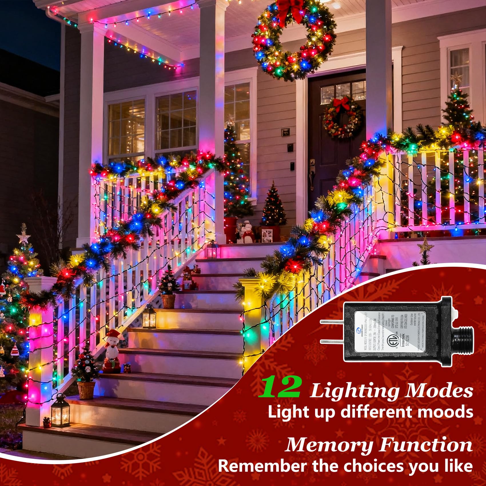 750 Led 240Ft Christmas String Lights Outdoor With 12 Lighting Modes  Green Wire Christmas Lights With Timer & Dimmable  Waterproof Plug In Fairy Lights For Room Party Home Patio Xmas  Multicolor