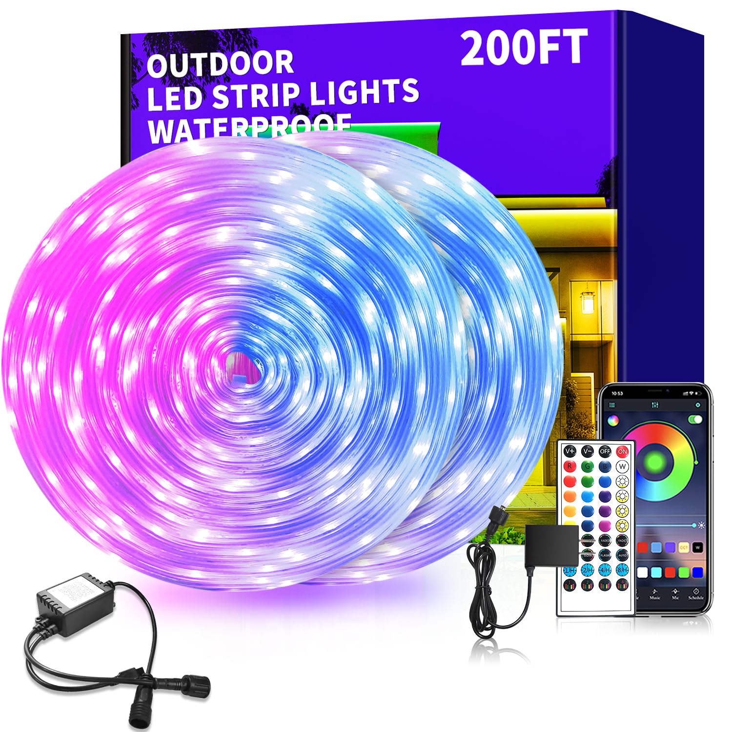vimeepro LED Strip Lights, 200Ft Waterproof RGB, Music Sync, App & Remote Control, Model vimeepro-ledFS200FT03