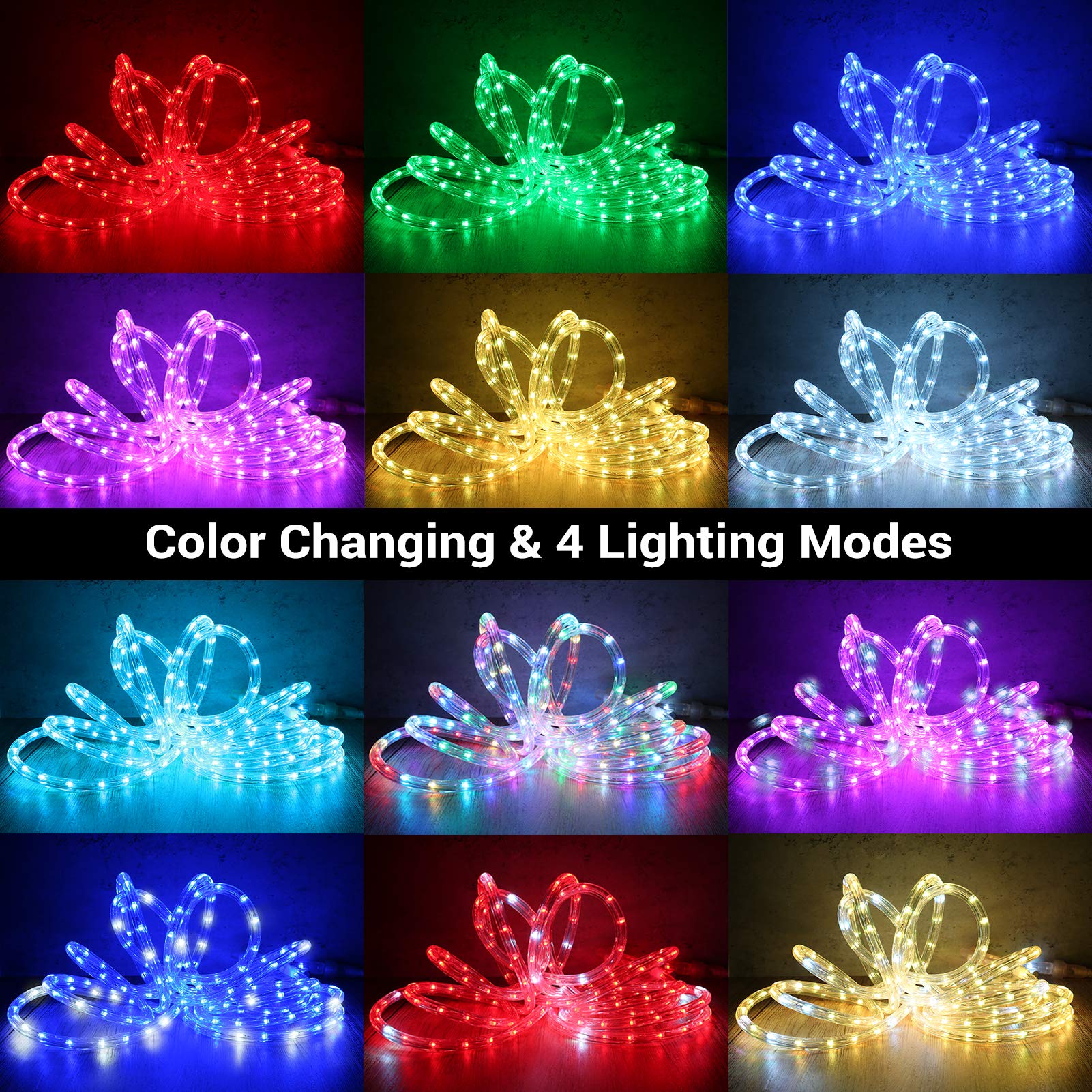 Brizled 18ft RGB Color Changing Rope Lights - 180 LED Waterproof Indoor/Outdoor Christmas Decor with Remote