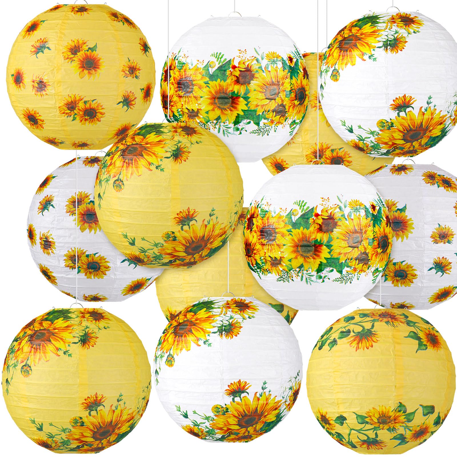 Panelee 12 Pcs Sunflower Paper Lanterns Party Decorations 8 Inch Hanging Round Paper Lanterns Hanging Paper Party Decorations fo