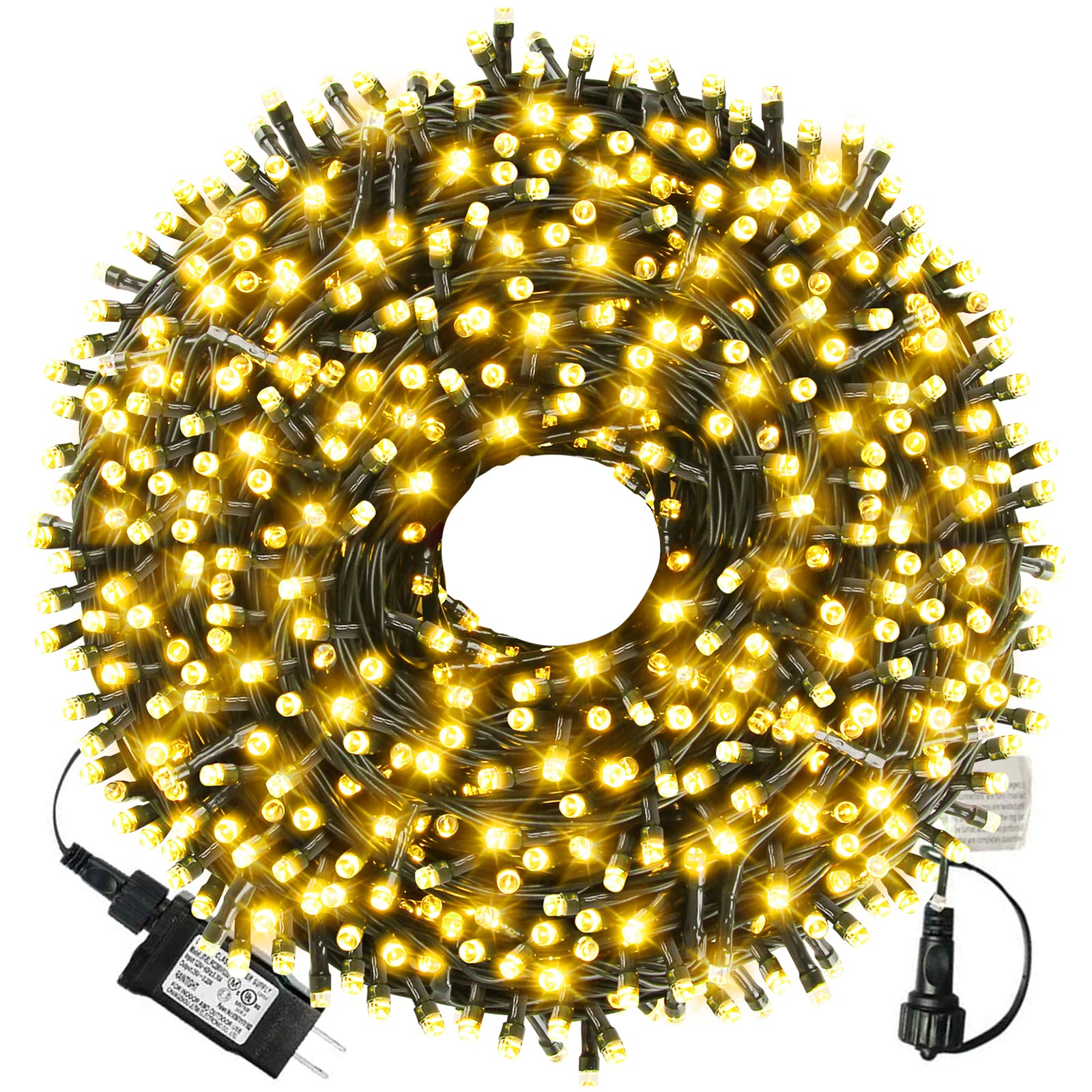 XTF2015 105ft 300 LED Christmas String Lights  End to End Plug 8 Modes Christmas Lights UL Certified Outdoor Indoor Fairy Light Christmas Tree  Patio  Garden  Party  Wedding  Holiday (Warm White)