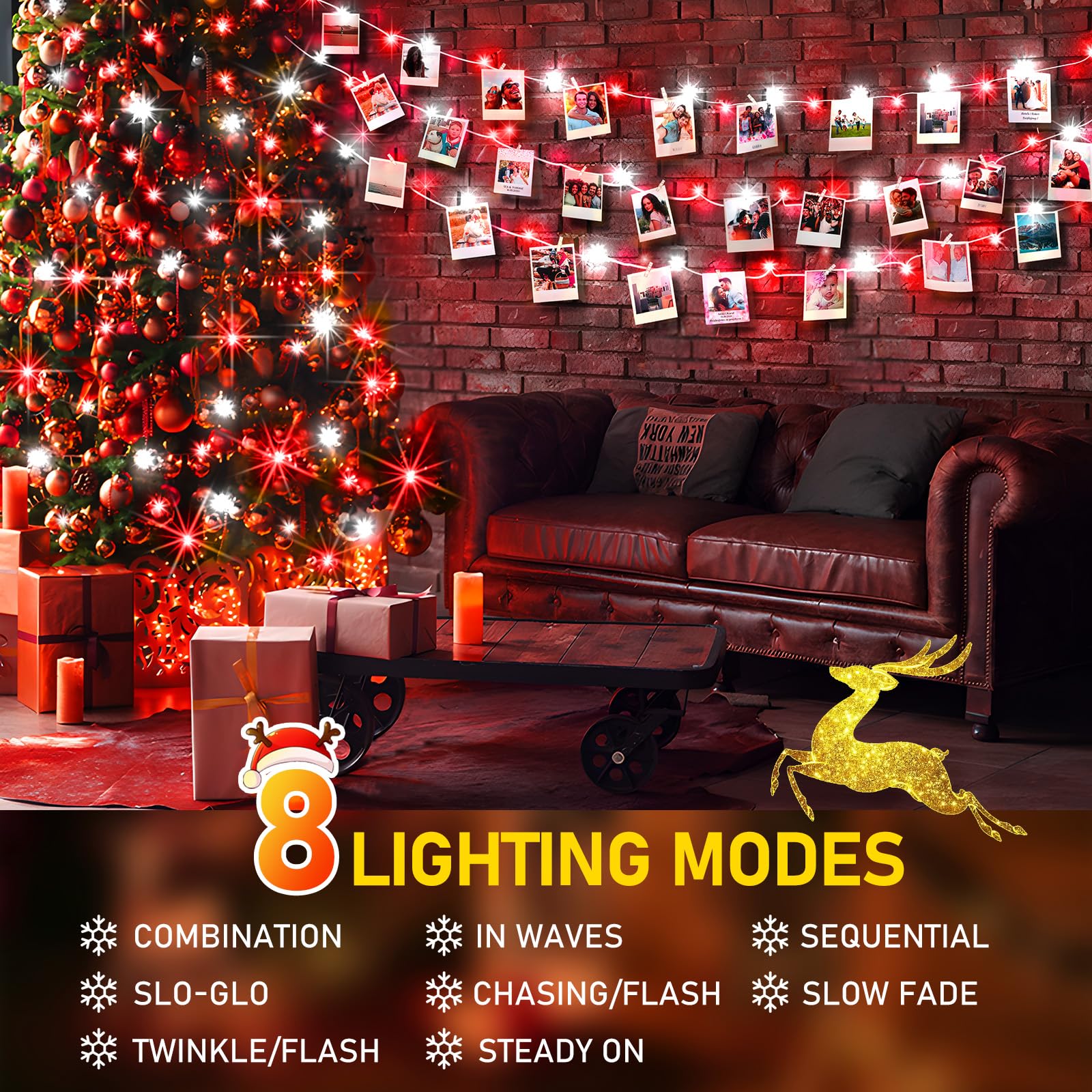 KNONEW 1000 LED Christmas String Lights - 403FT, Waterproof, 8 Modes, Red and White, Model KN-1000-LIG168-01
