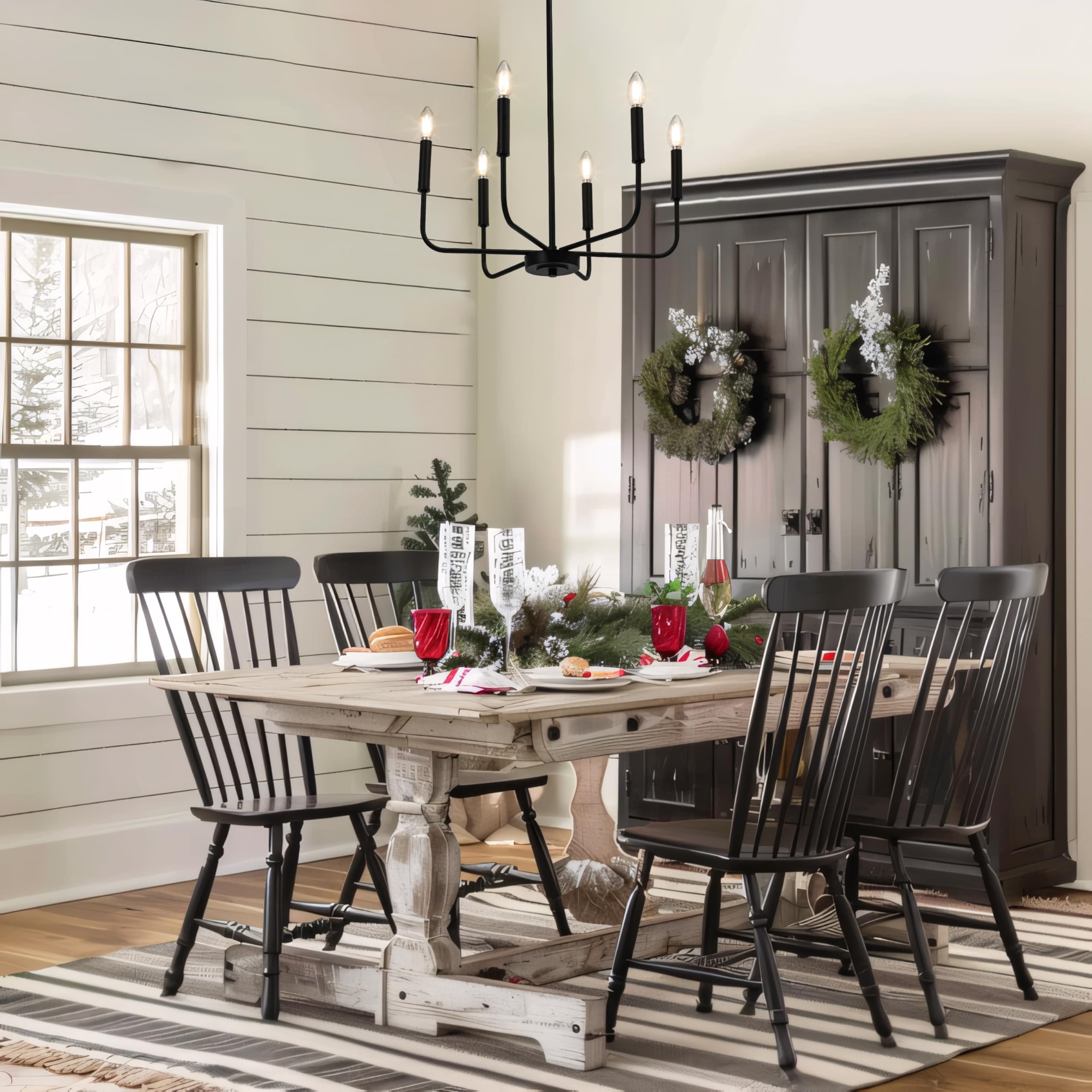 Laluz Black Chandelier, 6-Light Farmhouse Dining Room Chandelier Over Table, 19.7'' Modern Candlestick Chandeliers Hanging Light