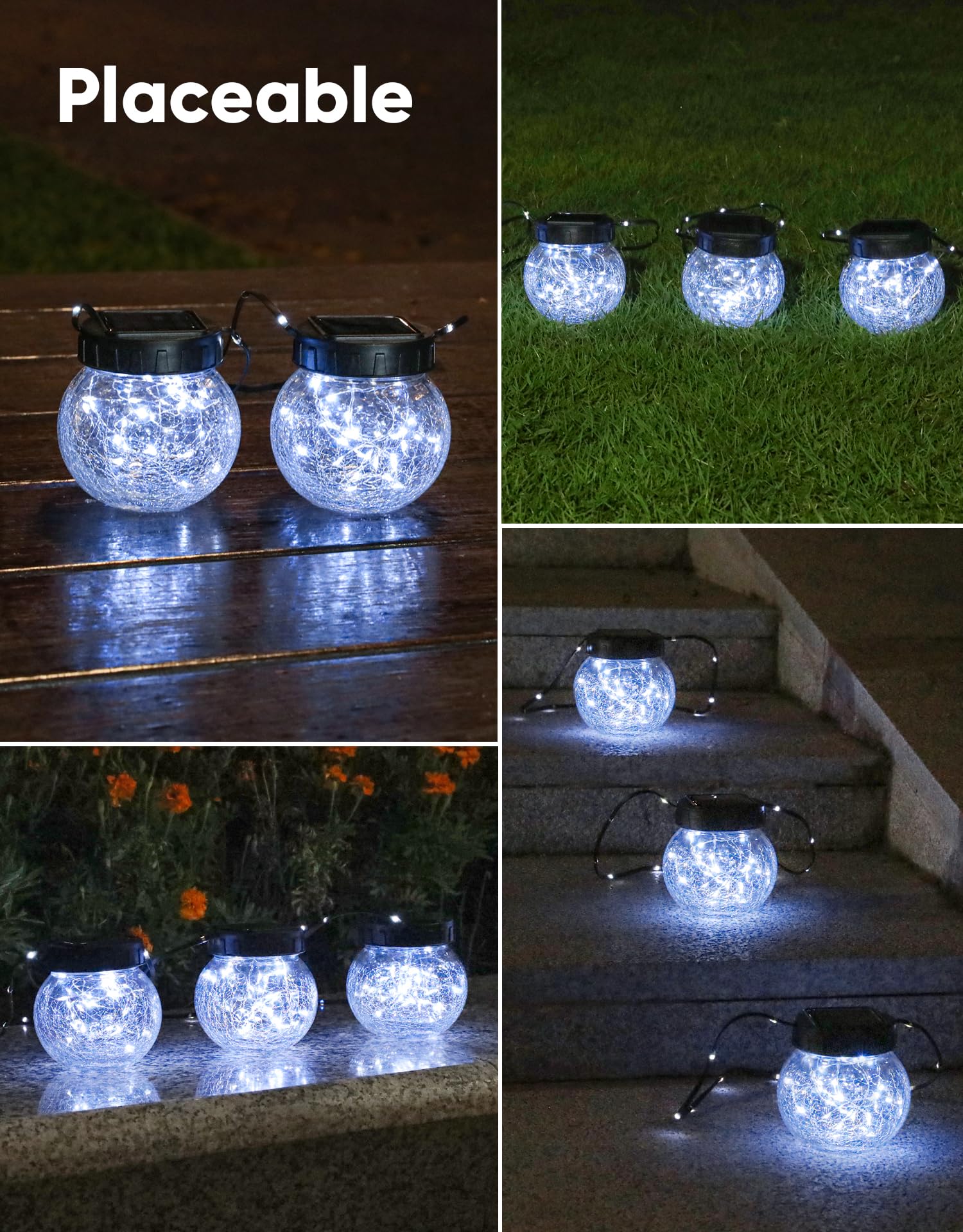 Partphoner Solar Lights Outdoor Waterproof 12-Pack  Solar Powered Hanging Lantern  ed Glass Hanging Globes For Yard Decor Christmas Decoration  Shepherd Hook  Garden Tree Ornaments  Cold White