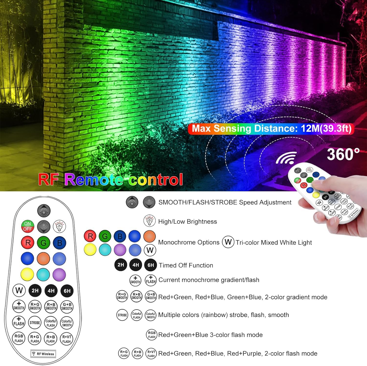 Cly 4-In-1 Solar Spot Lights Outdoor Color Changing  Solar Landscape Spotlights Rgb Lighting Ip66 Waterproof 45.93Ft Cable Auto On/Off Adjustable Garden Spotlight For Yard  Garden  Pool  Lawn  Statue