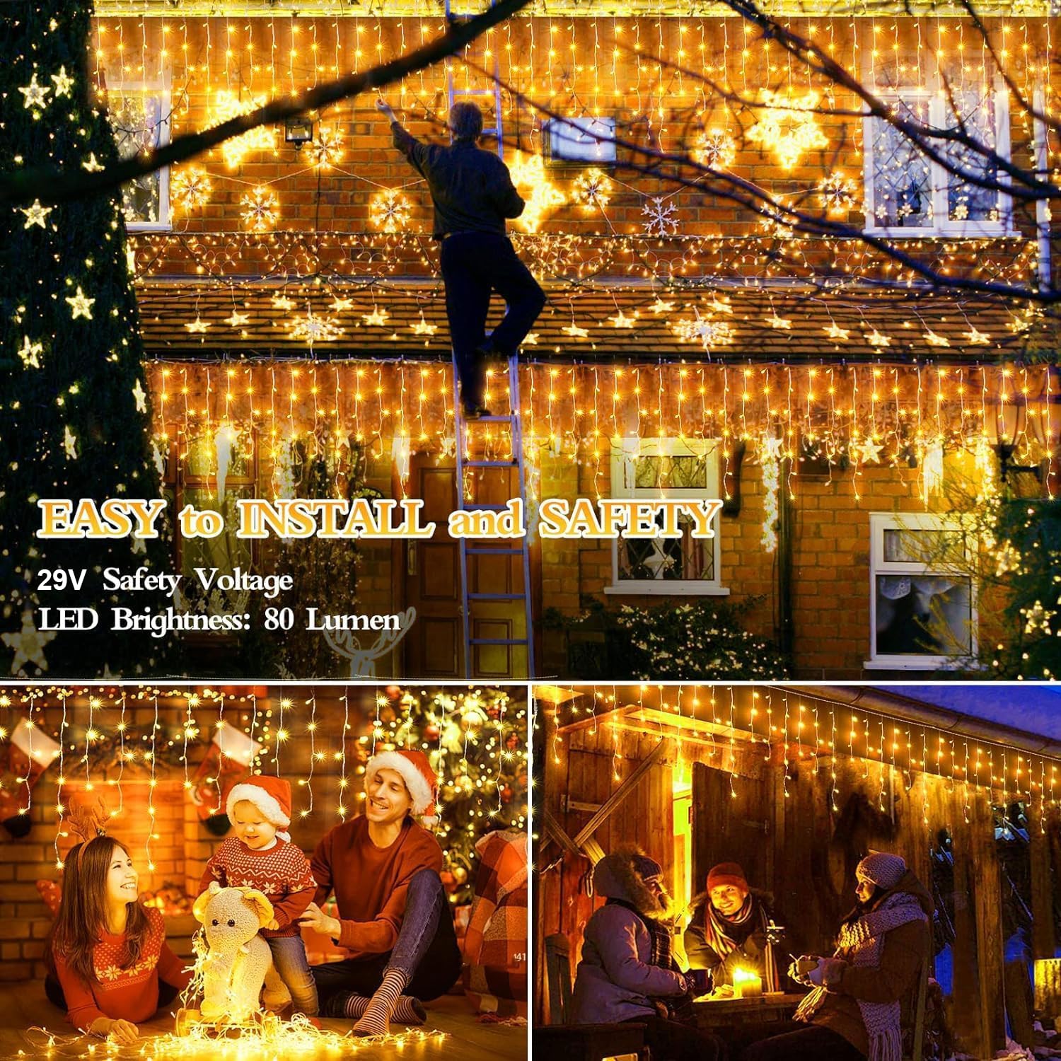 Flvoecn 480 Led 49Ft Christmas Lights Plug In 8 Modes With Timer Dimmable Christmas Decorations Outdoor Waterproof Indoor Curtai