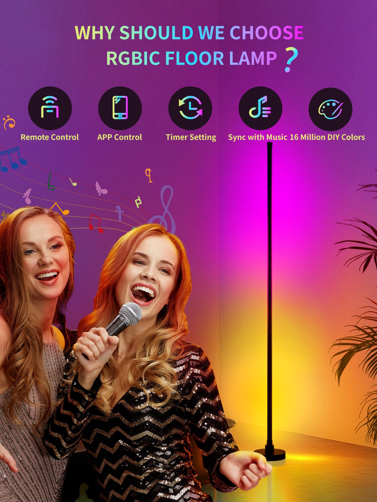 Luzzup Corner Floor Lamp For Gaming Rooms, Smart Rgb Led Lamp With Remote, Custom Colored Lights With Music Sync And 16 Million