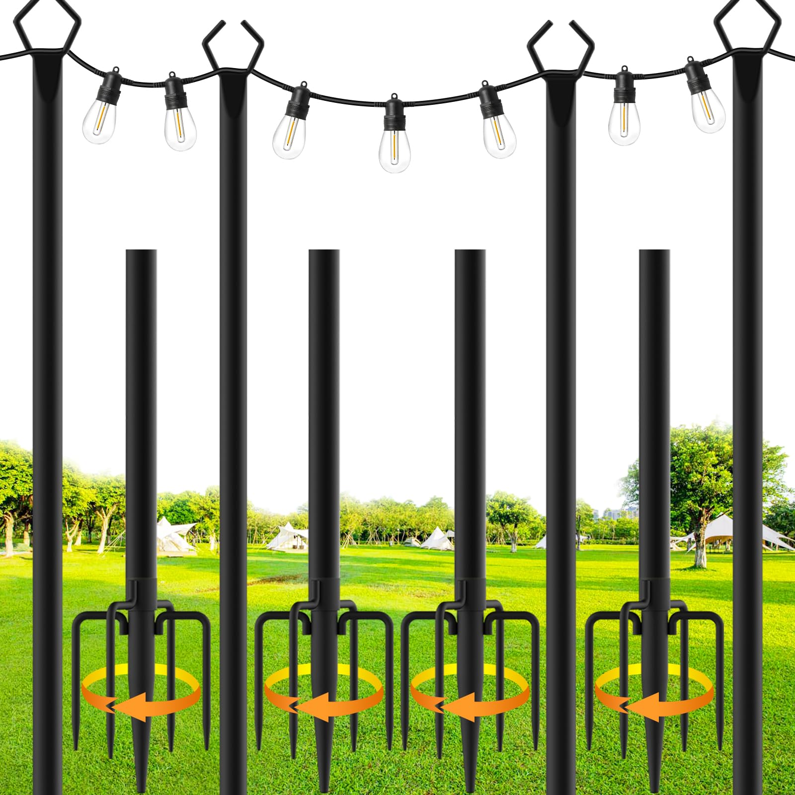 SINLEY 4 Pack String Light Poles 10 Ft Metal Poles with Fork for Outdoor String Lights Outdoor Light Poles with Fork Poles/Post/Stand for Outside Patio Deck Backyard Garden Wedding Party