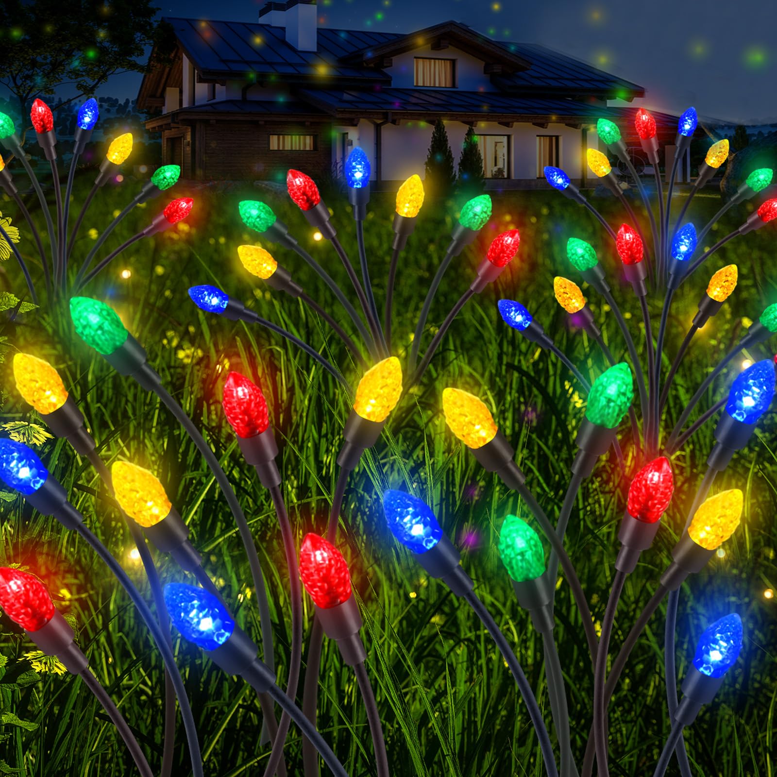 Rossesay 4 Pcs St Patricks Day Outdoor Decorations Solar Lights Waterproof Green 48 LED Swaying Pathway Firefly Stake Lights for