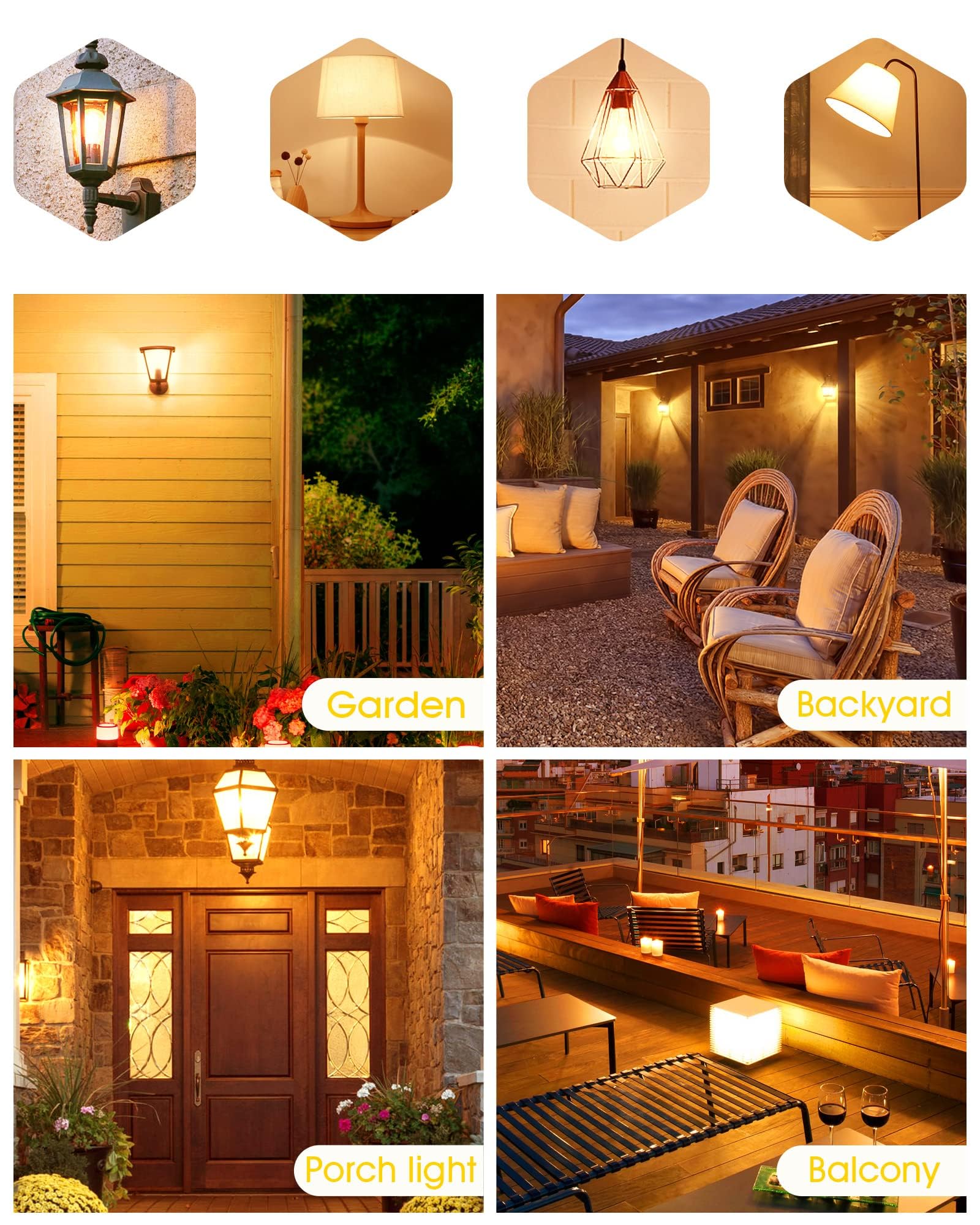 Flaspar Yellow LED Bug Light Bulbs, 150W Equivalent, 13W Amber Outdoor A19, E26 Base, Ideal for Halloween, 4 Pack