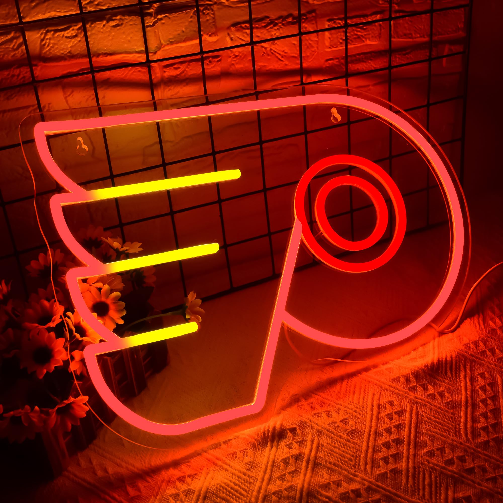 FTMGGDG Ice Hockey Neon Sign, Flyers LED Light, Acrylic, 16.5x11.8 inches, Model FMXD600, Flyers Team Decor