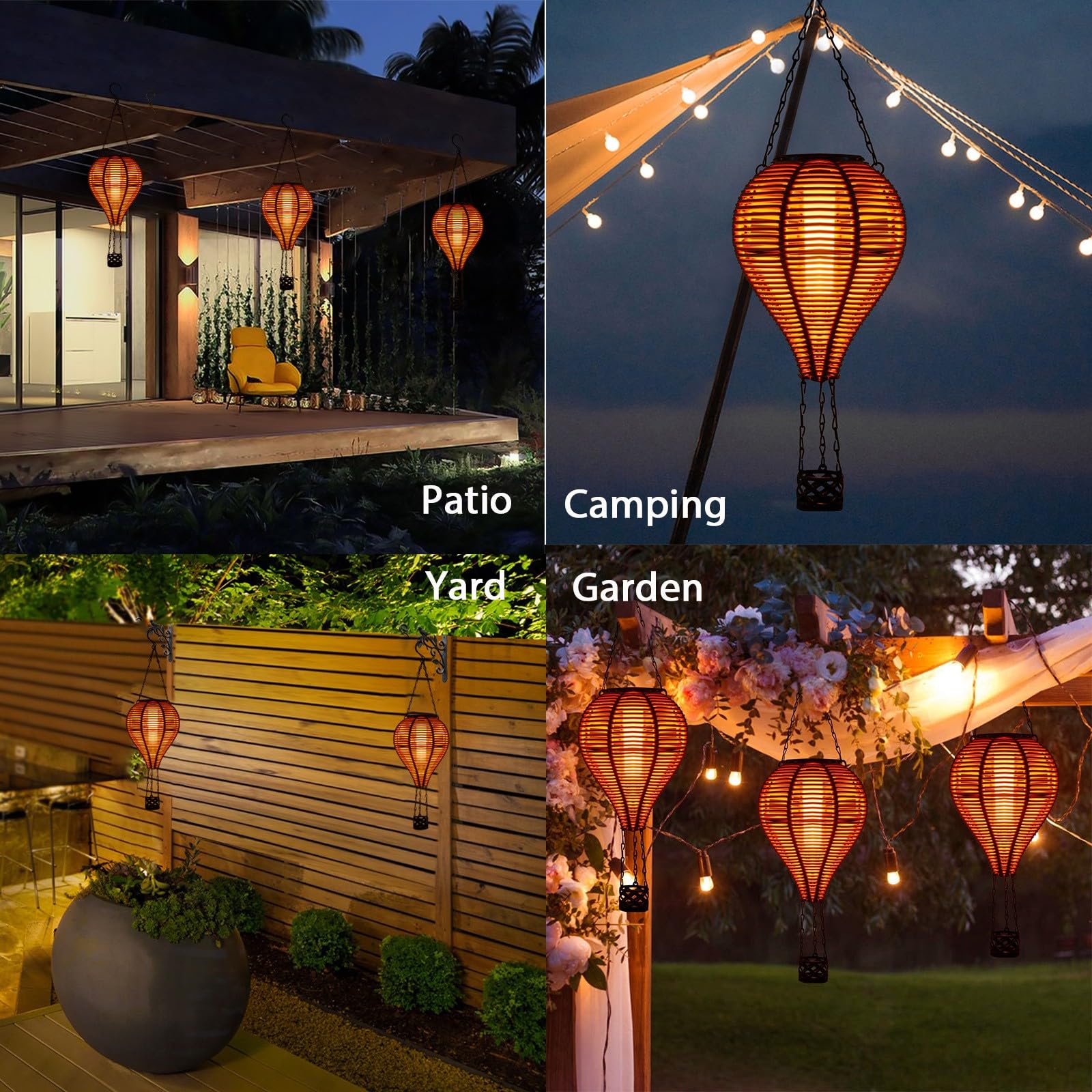 Pearlstar Solar Hot Air Balloon Lantern With Flame Light Outdoor Hanging Solar Powered Lights Woven Solar Lantern Waterproof For