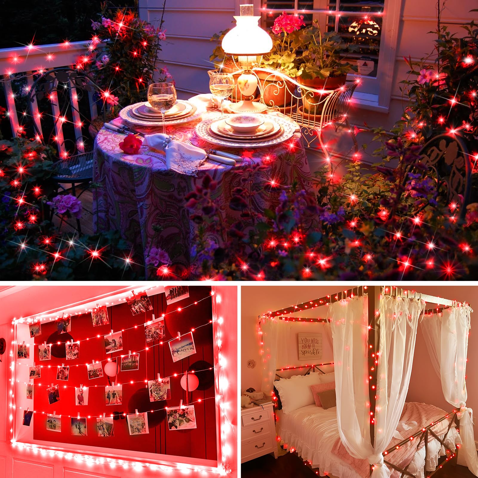 KNONEW 400FT Outdoor Christmas Fairy Lights, 1200 LED Waterproof String Lights, 8 Modes, Red, Model KN-1000-LIG168-01