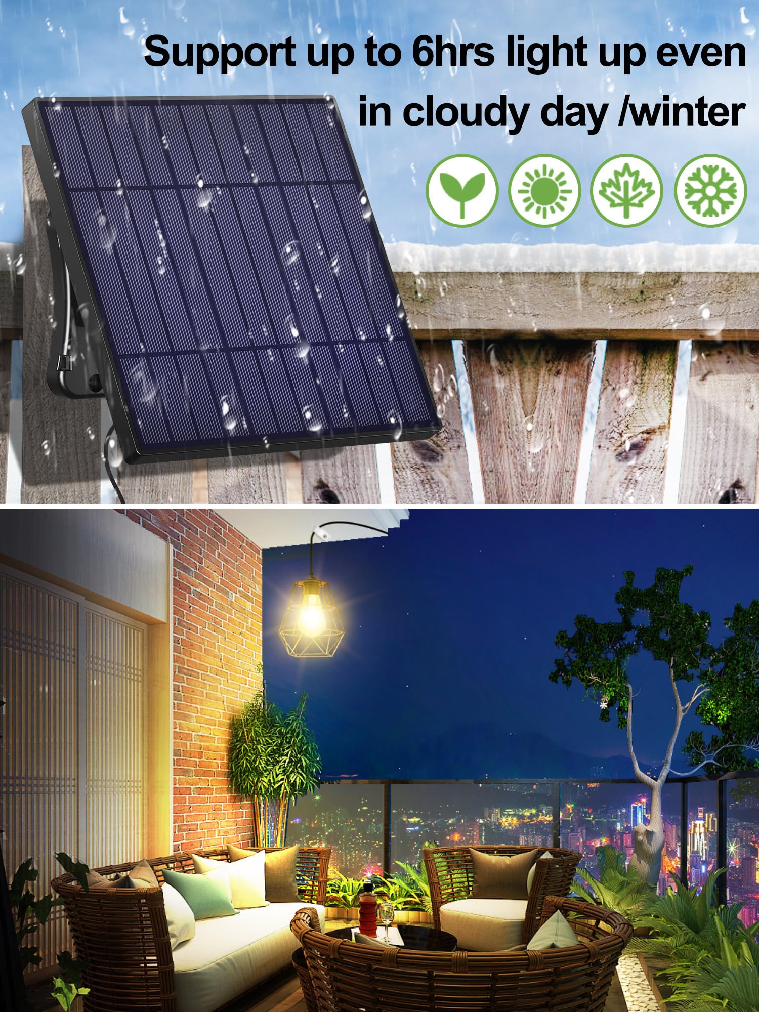 intelamp Solar Pendant Lights, 4000mAh, Remote Control, Dust to Dawn, 16.4Ft Hanging, Black, Model 5A