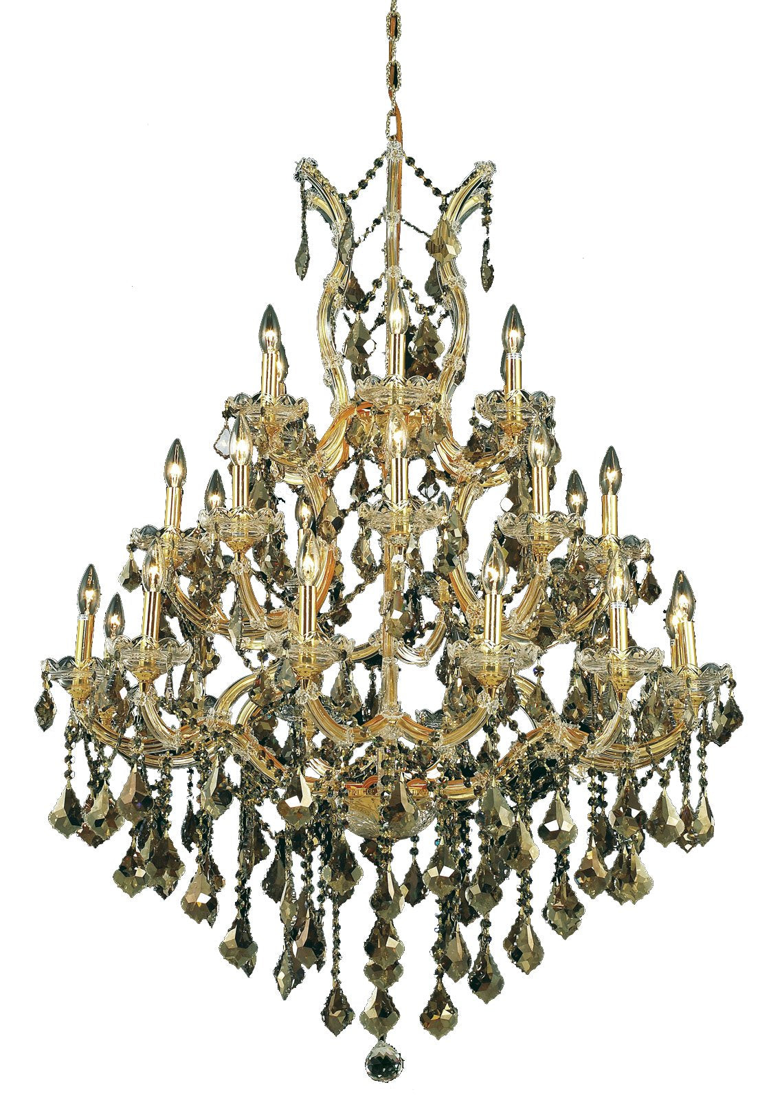 Elegant Lighting Theresa Collection 28-Light Large Hanging Fixture Royal Cut Golden Teak with Gold Finish
