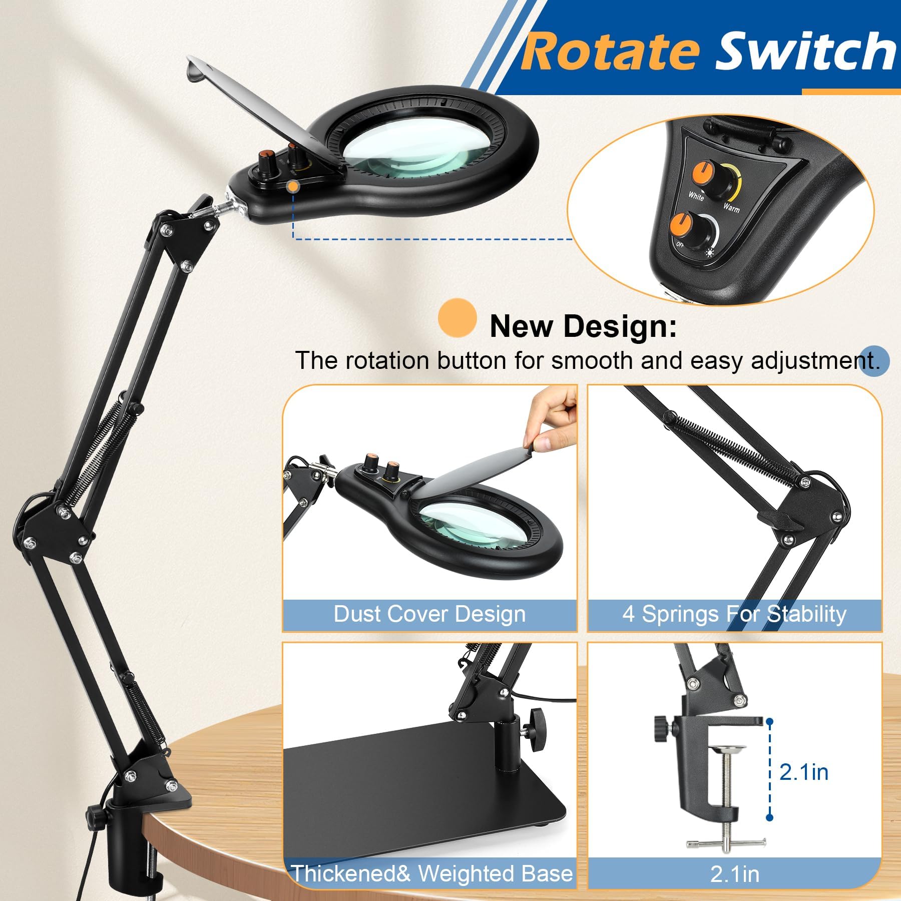 10X Magnifying Glass With Light And Stand, Magnifier With Light Hands Free, Lighted Led Magnifying Lamp Stepless Dimming Magnify