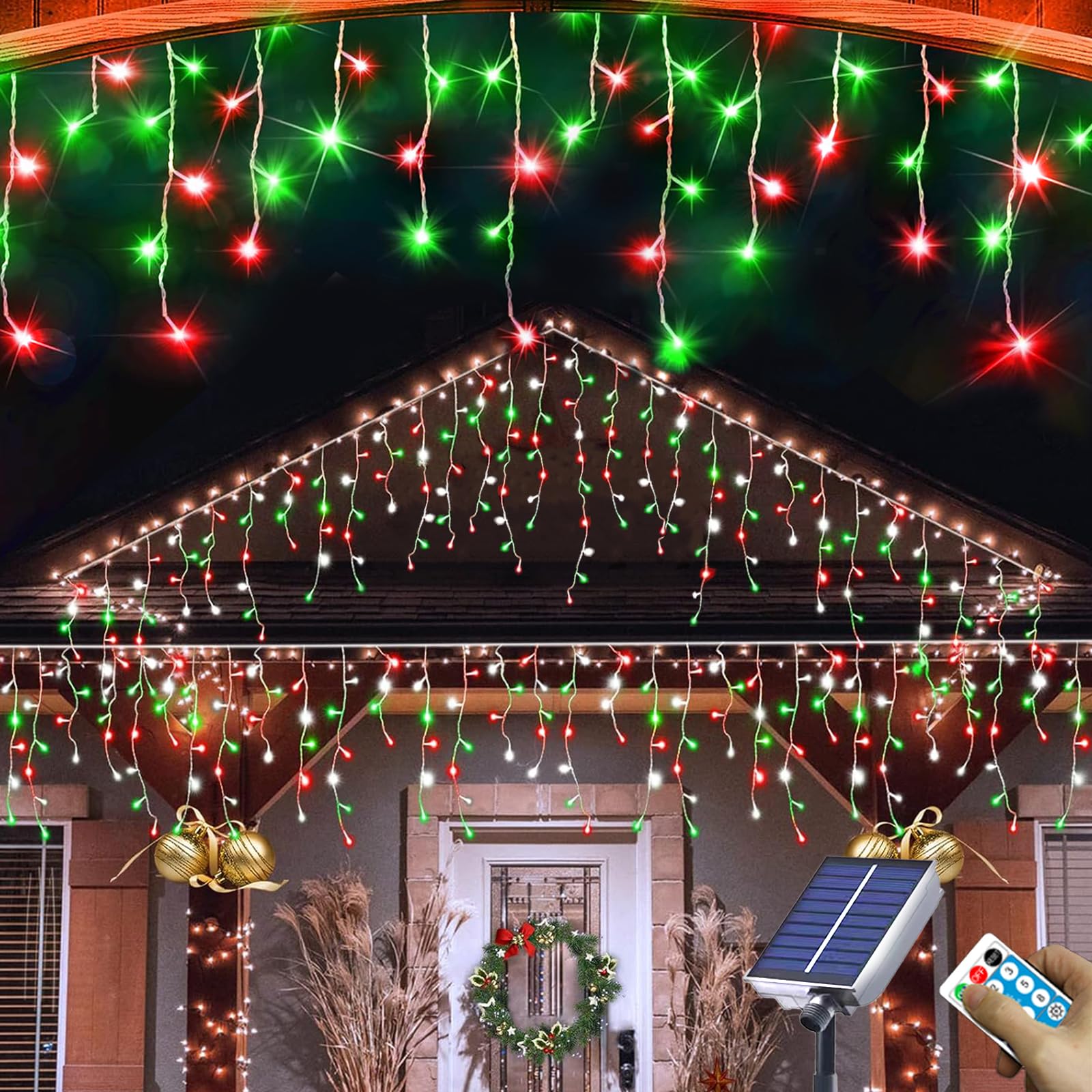 Neoclassy Solar Christmas Lights, 304 LED Waterproof String Lights, Red and Green, Ni-MH 1200mAh, 8 Modes for Outdoor Decor