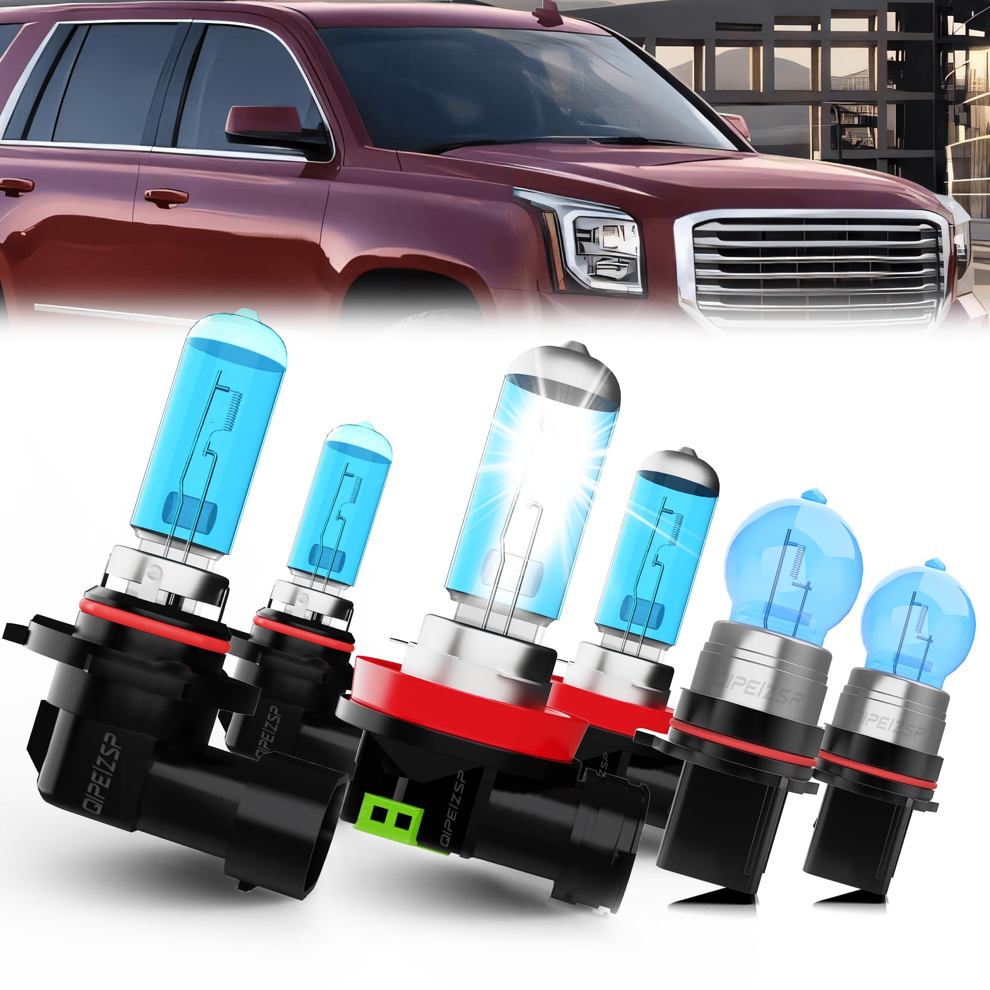 QIPEIZSP compatible with GMC Yukon 2015 2016 2017 2018 Lights Headlight Bulbs, 9005/HB3/H10 High Beam+ H11/h8/h9 Low Beam + PSX2