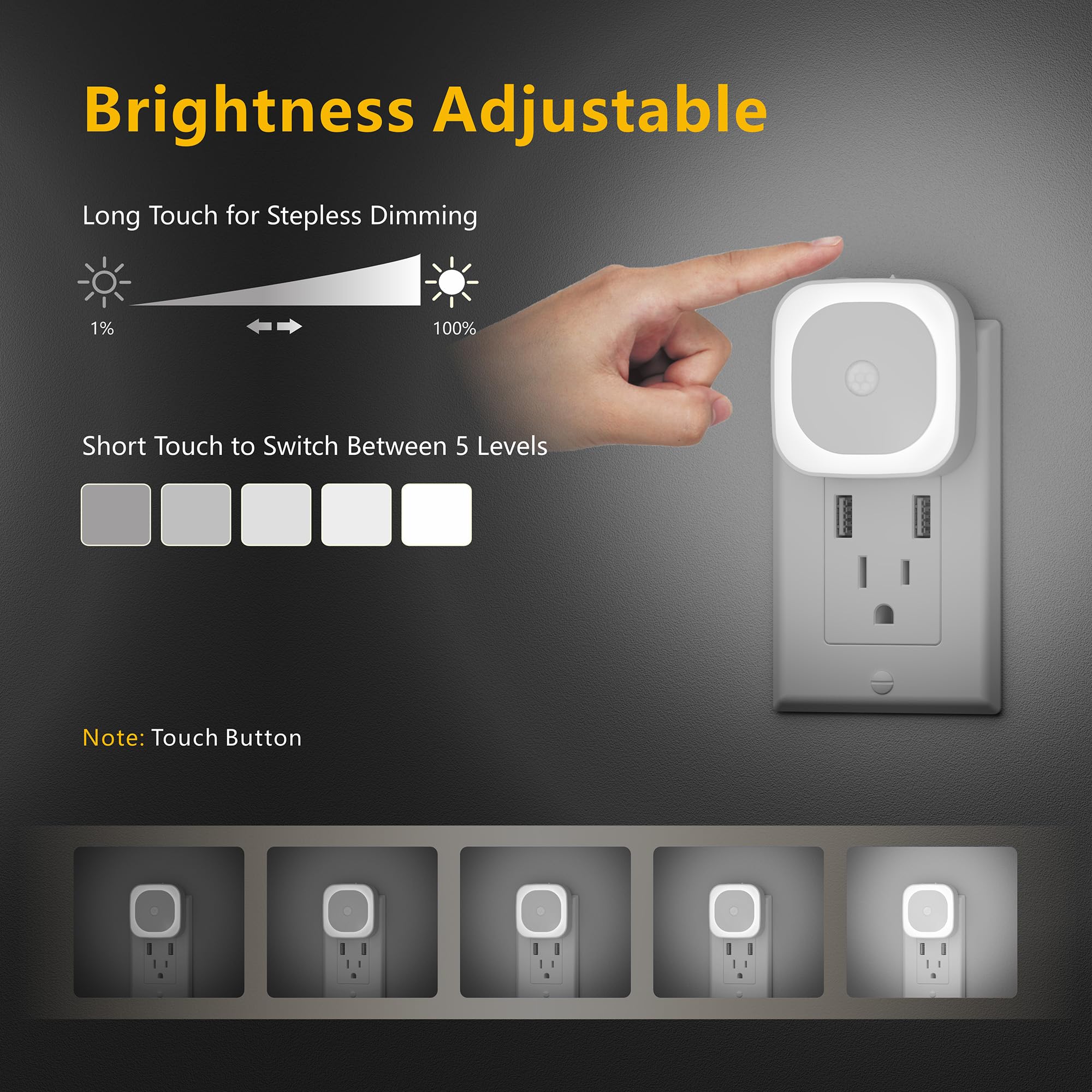 Yunlex 2 Pack Plug In Night Light With Motion Sensor & Dusk To Dawn Sensor, 3 Sensor Modes, Night Lights Plug Into Wall, Auto On