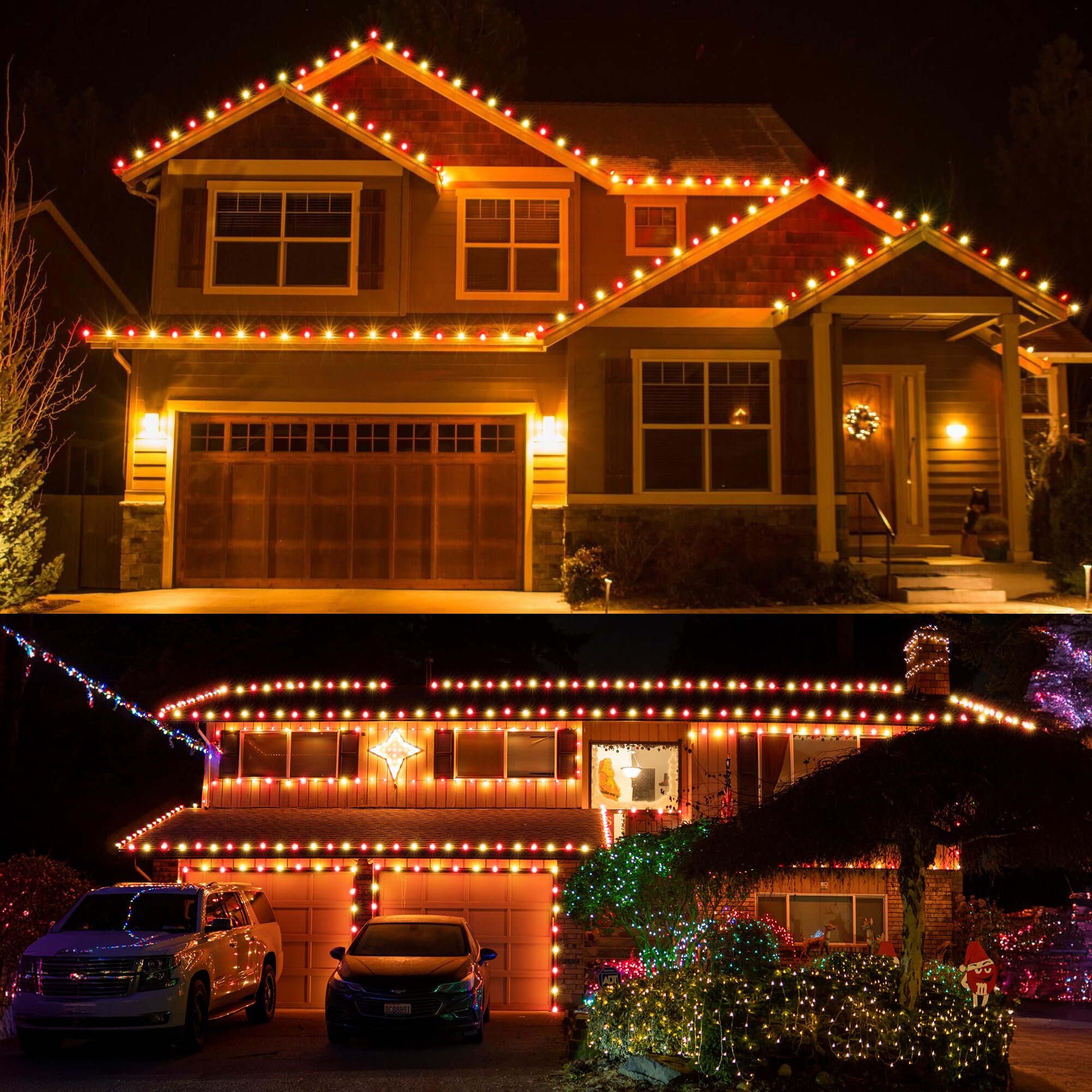 Brizled Red & Warm White C9 Christmas Lights, 33Ft 50 Led Faceted Outdoor Christmas Lights, Connectable Xmas Tree Lights, Ul Cer