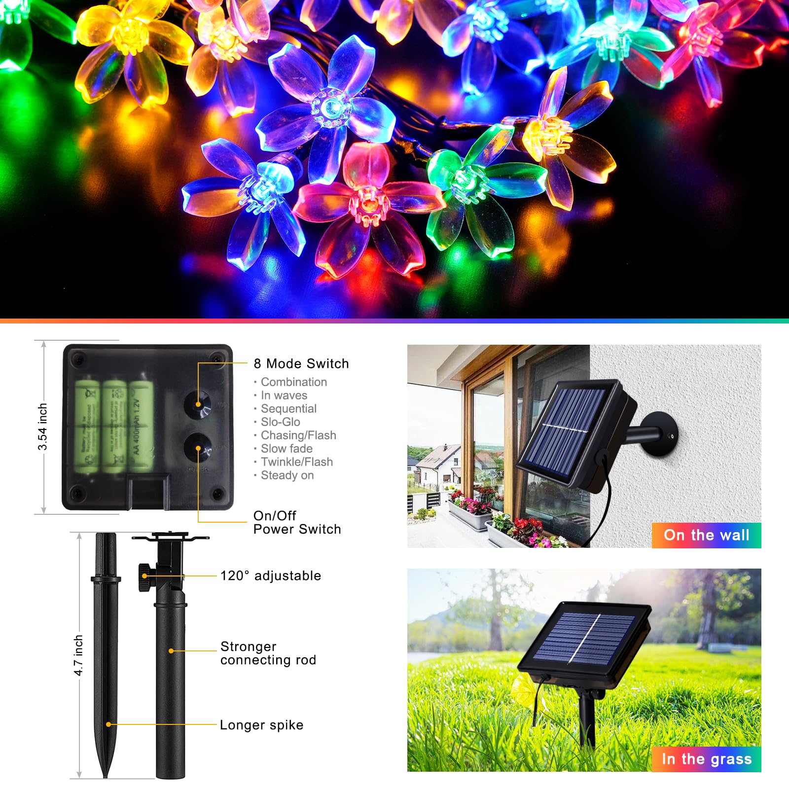Jmexsuss Solar Net Lights - 5 X 5Ft Outdoor Waterproof Mesh Lights With 8 Modes, Multicolor