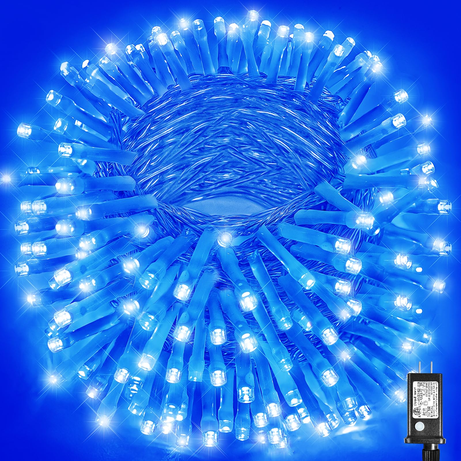 Vivideal 300 LED Christmas Lights Outdoor - 99ft Extra Long Christmas String Lights 8 Modes Plug in Waterproof Fairy Lights with Timer Memory for Indoor Outside Bedroom Home Party Decoration, Blue