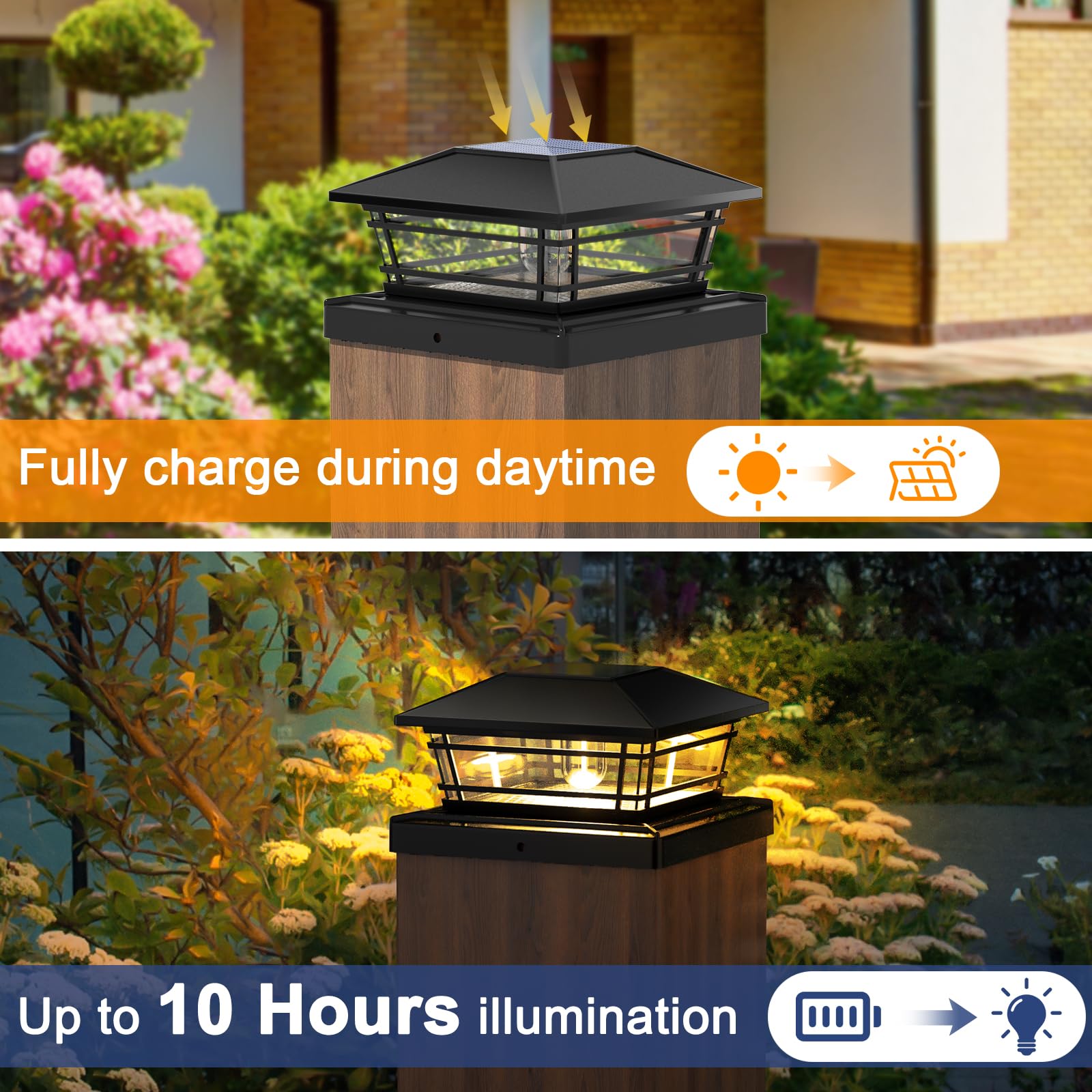 Kipeini Solar Post Cap Lights Outdoor 4Pack [Led Bulb, 2 Brightness Setting] Fence Post Solar Lights Waterproof For 4X4 5X5 Or 5.5X5.5 Wood Posts, Warm Bright Bulb Lighting For Garden Deck Yard