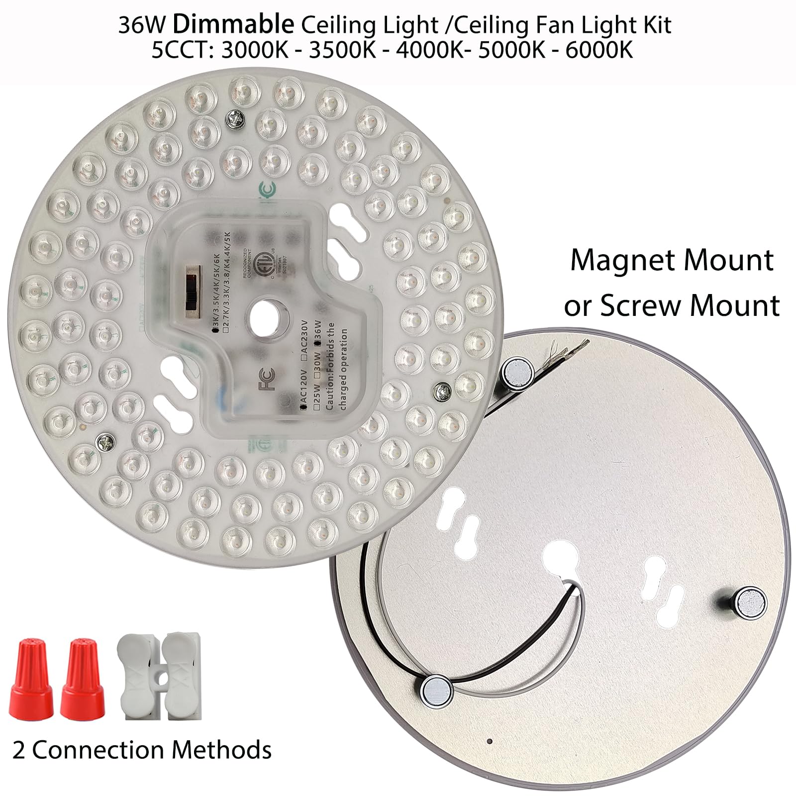 Zhairdalstar 18W 24W 36W Dimmable Led Light Engine Retrofit Kit For Ceiling Fan Light Replacement Led Board Panel,5 Color Temper