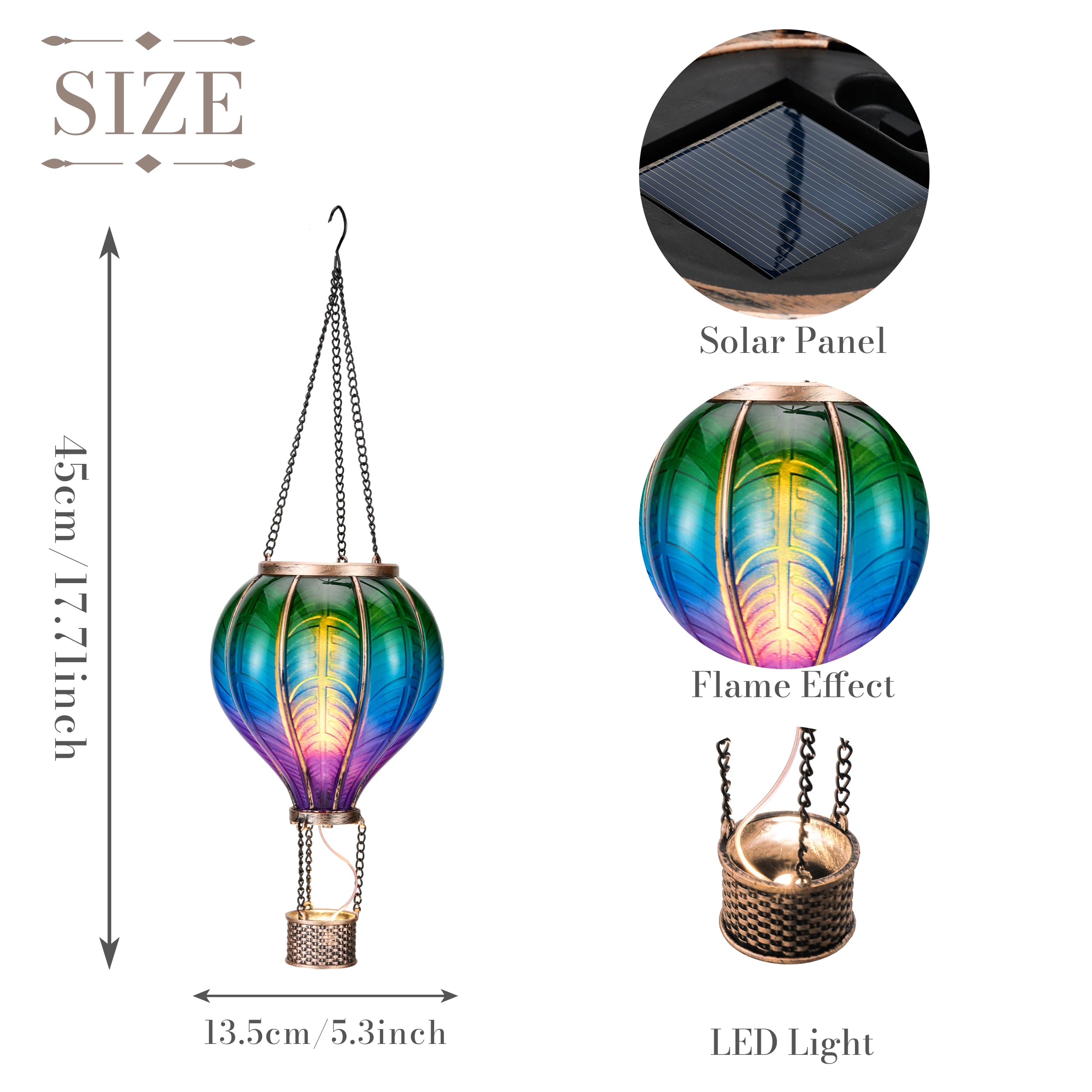 TERESAS COLLECTIONS Hot Air Balloon Solar Lantern, Flickering Flame Hanging Light, Multicolor Plastic, Model 1