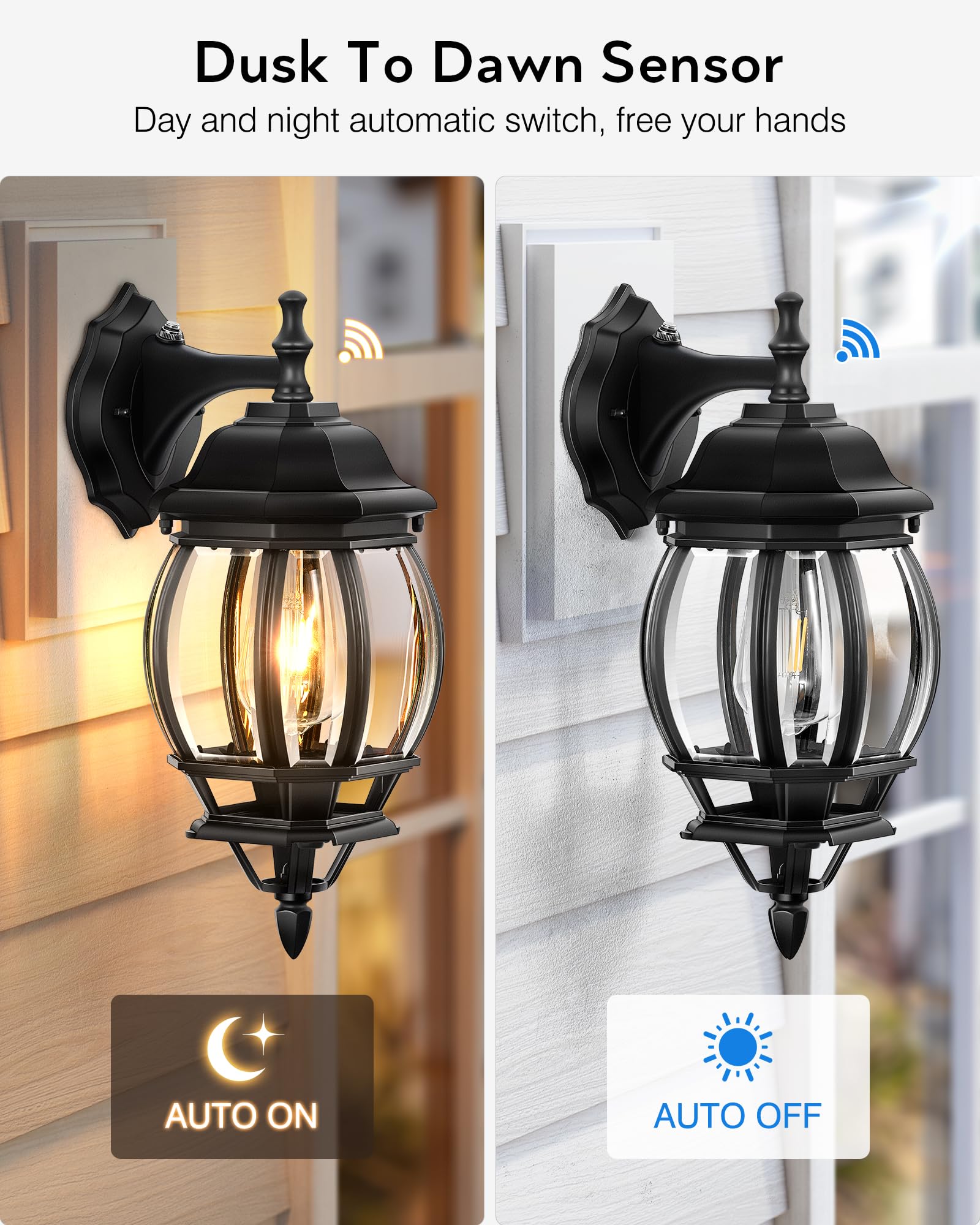 Vianis Outdoor Porch Light Dusk To Dawn, Black Exterior Lighting Fixtures Wall Mount For House, Modern Outdoor Wall Sconce Lante