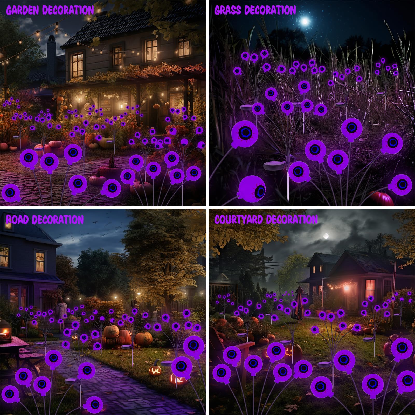 Halloween Decorations Outdoor Solar Halloween Lights, 2 Pack 12 Led Scary Halloween Eyeball Lights Solar Firefly Swaying Lights, Halloween Solar Lights For Outside Path Yard Garden Lawn Decor, Purple