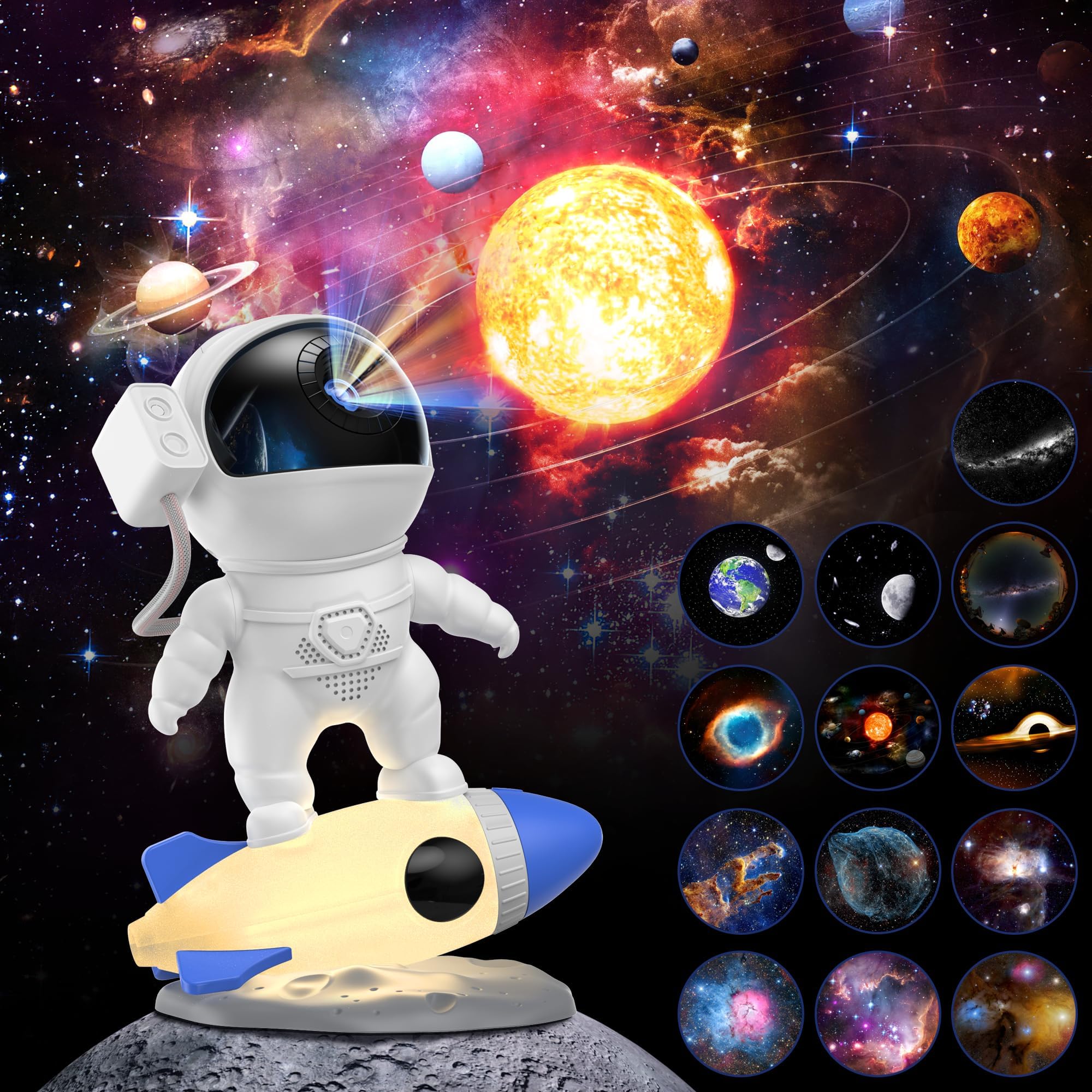 FlyLily Galaxy Projector, 12 in 1 HD  tarium, Astronaut Design, ABS Material, White, Model BL-HJ07