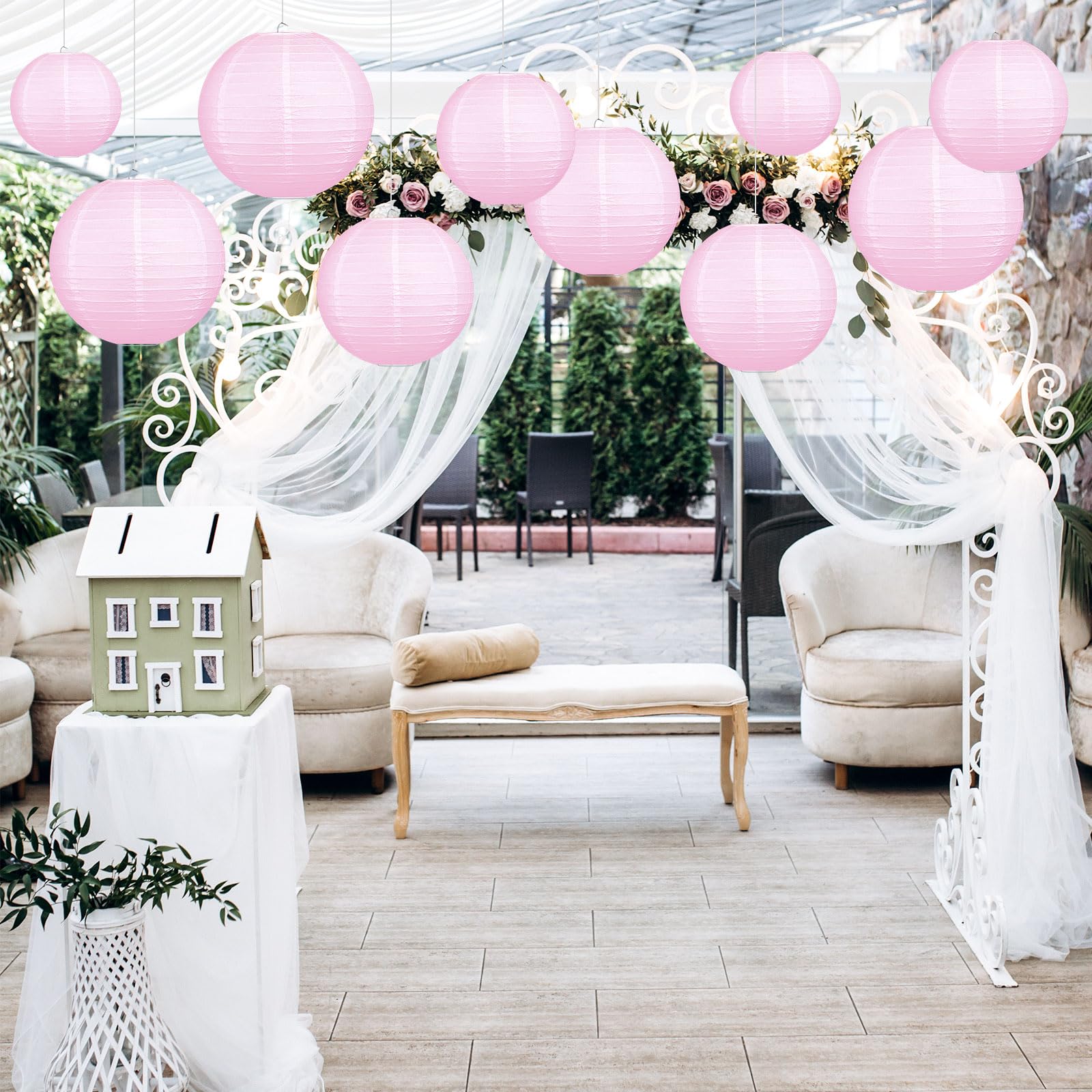 Lihao Pink Paper Lanterns For Weddings, Birthdays, Parties And Events, 4 Size - 10Pcs (6''/ 8''/ 10'' /12'')