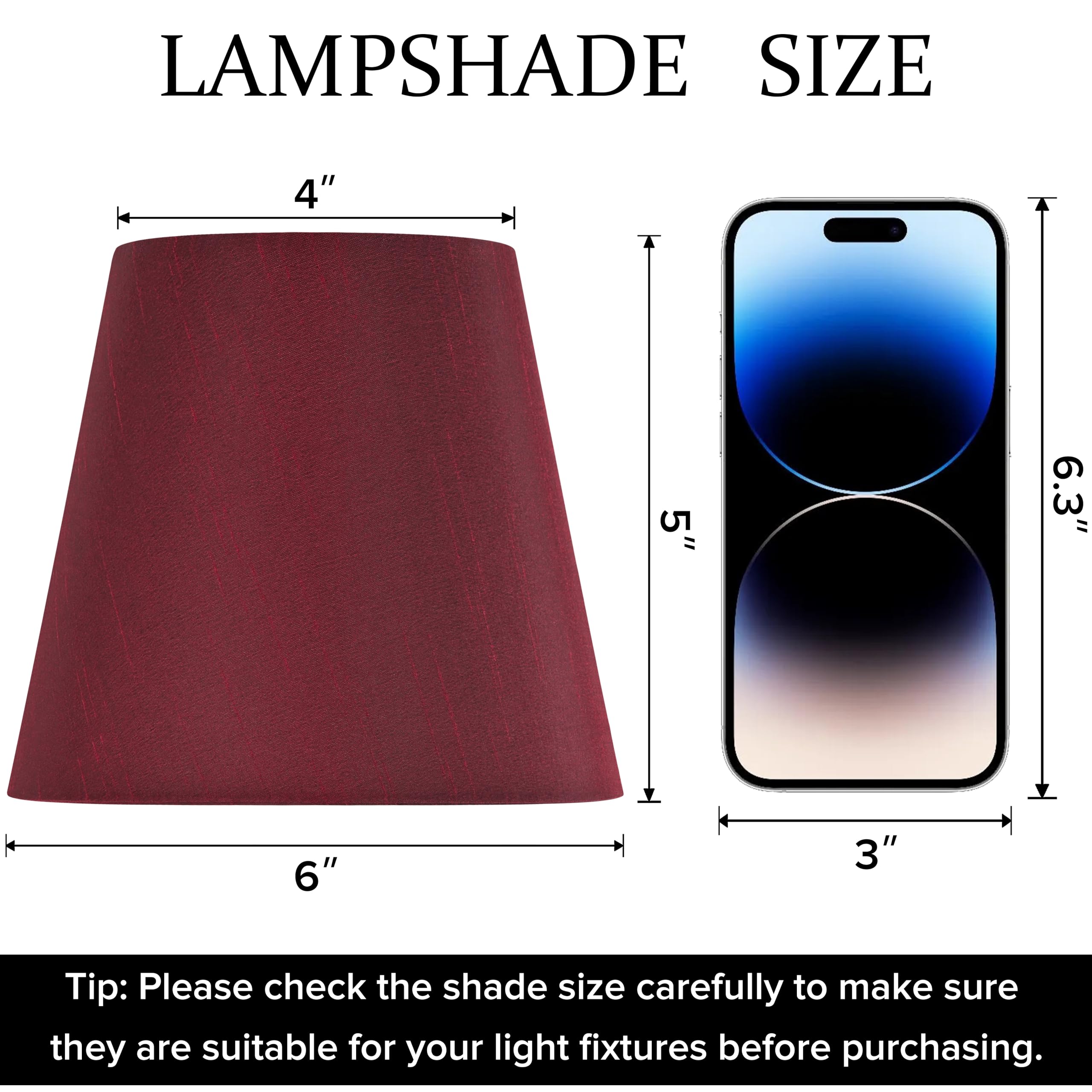 Go&So Set Of 6 Burgundy Faux Silk Fabric Mini Clip-On Lamp Shades, 4'' Top X 6'' Bottom X 5'' Height, Suitable For Chandeliers,