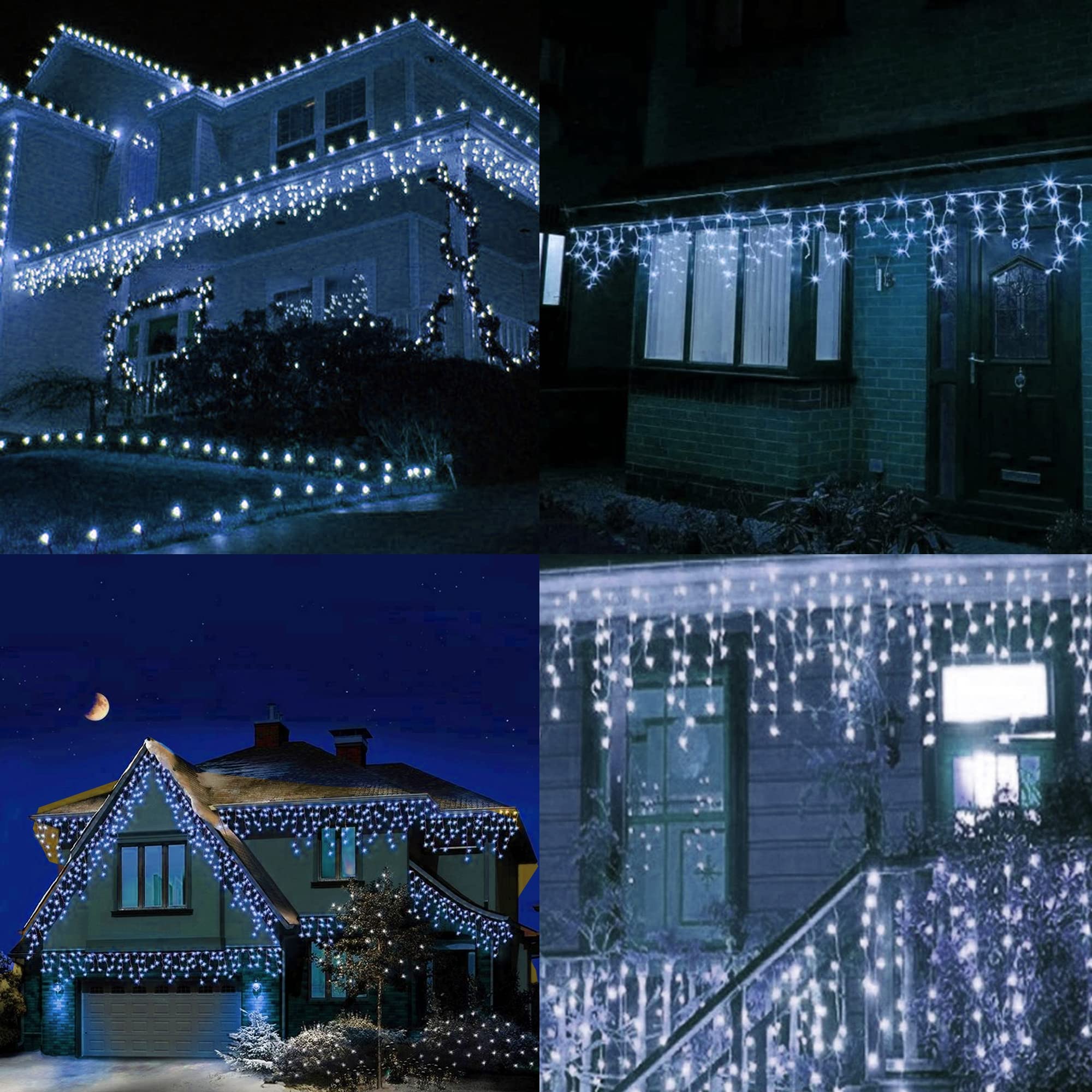 Dazzle Bright 360 LED Christmas Icicle Lights, 29.5 FT, 8 Modes, Connectable, White, Model HB-360BCOI