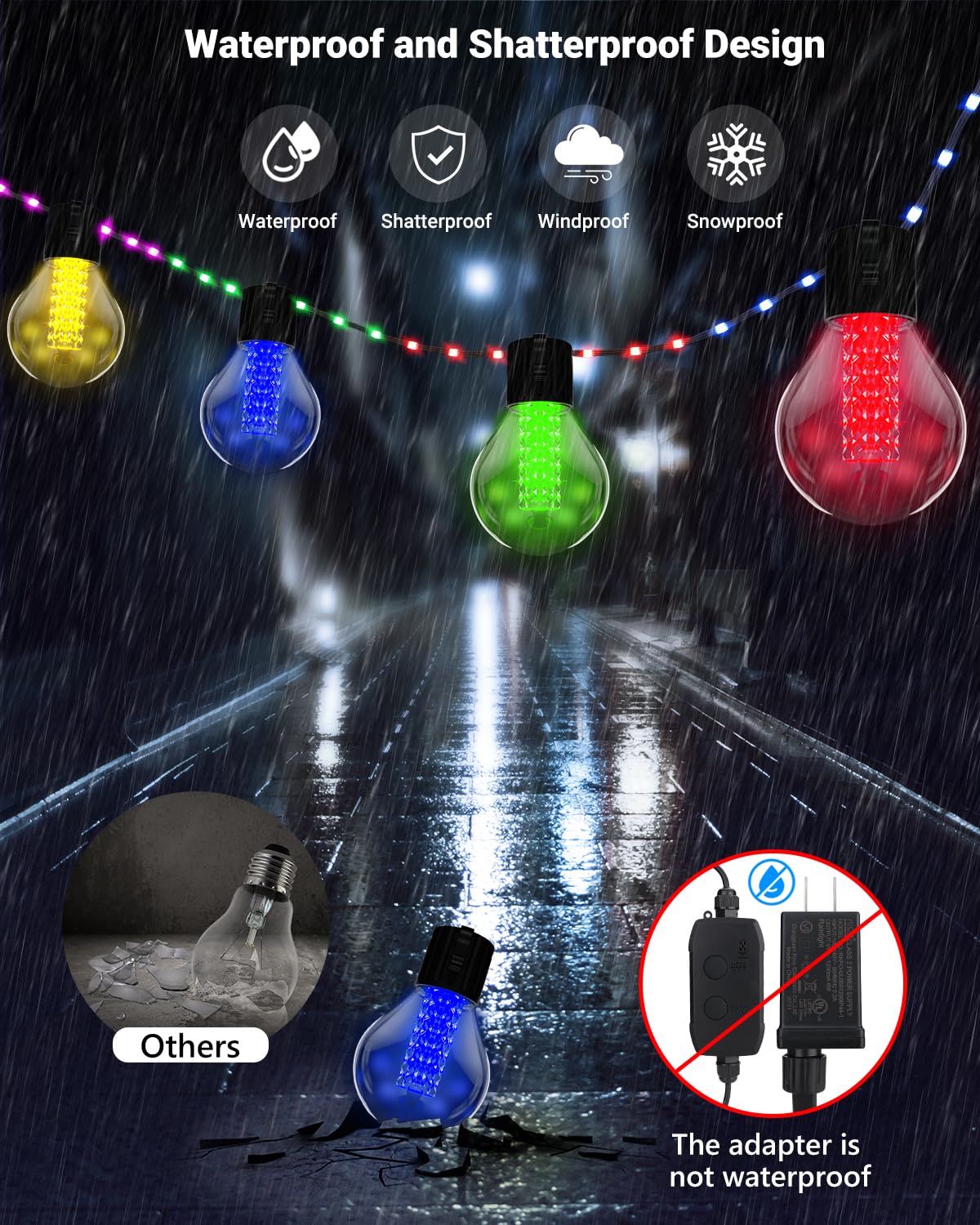 Flacchi 50FT Smart String Lights - Multicolor LED Rope Lights with Bluetooth APP & Remote Control for Outdoor, Patio, Party, Holidays