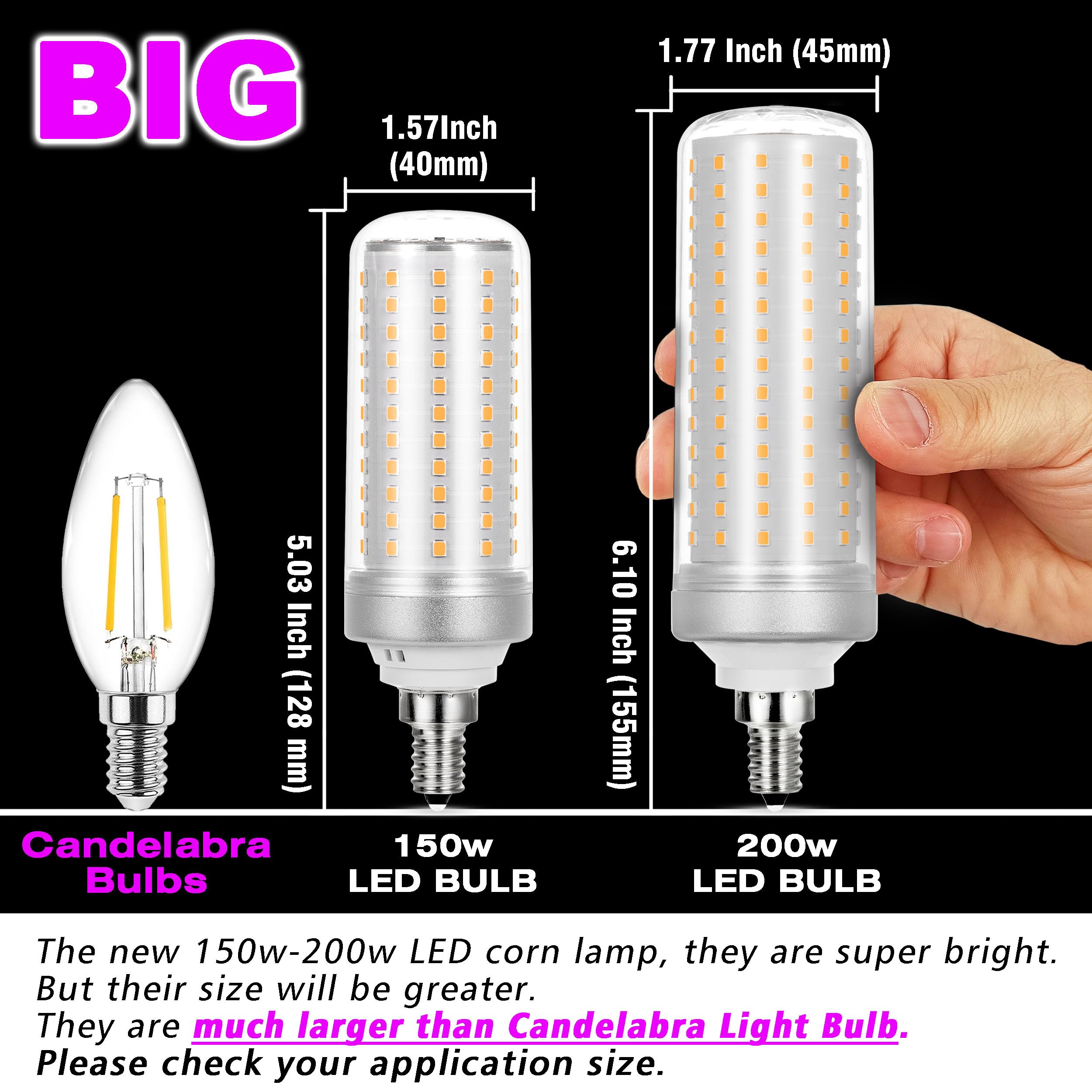Big 1.77X 6.1 Inch, E12 200W Equivalent Led Candelabra Bulbs C7,6000K Daylight Bright White,3000 Lm T6 E12 20W Led Chandelier Li