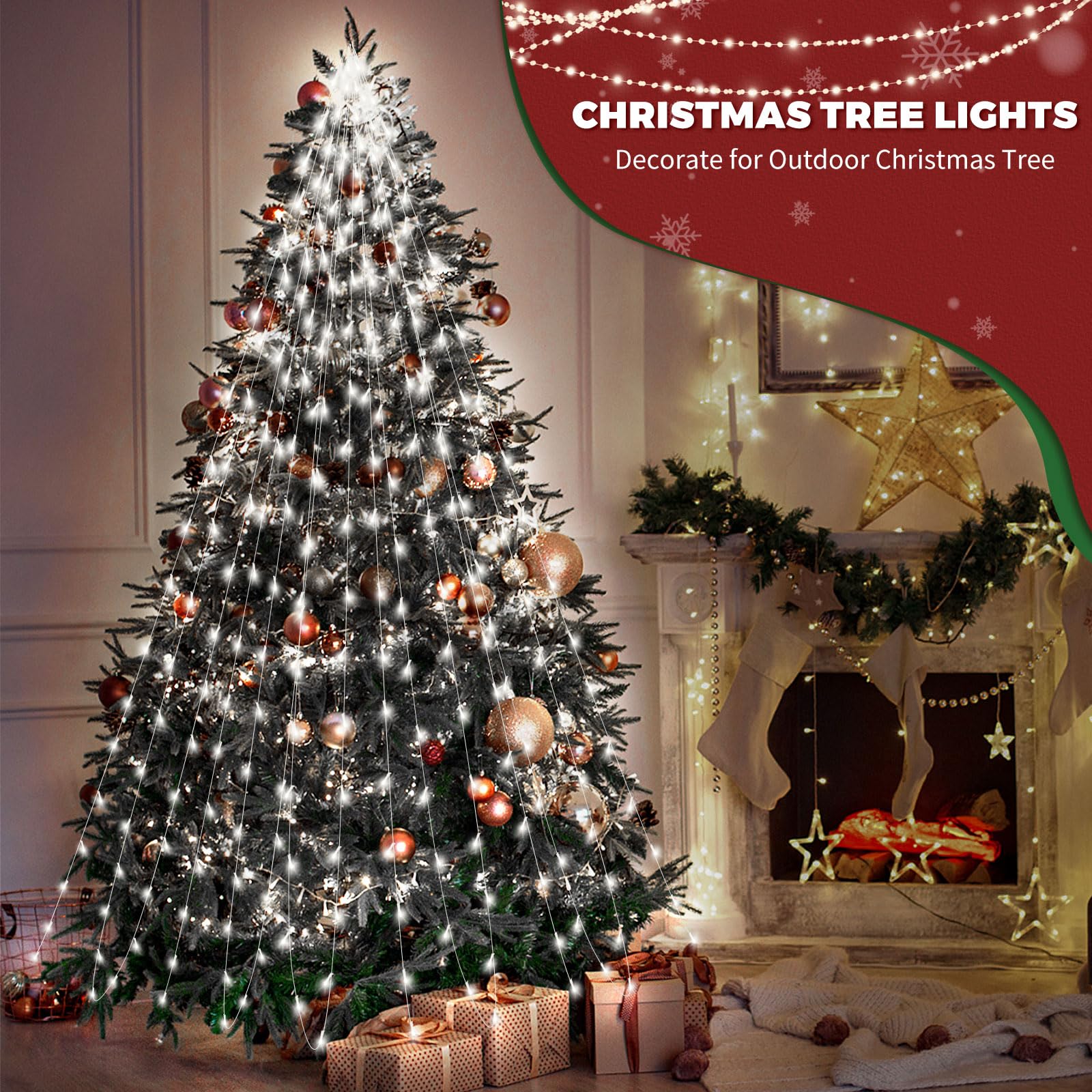 Large Size 16.5Ft Solar String Lights Outdoor, 8 Modes Solar Christmas Tree Lights, Outdoor Solar Christmas Lights Decortions For Eaves, Tree, Patio (White)