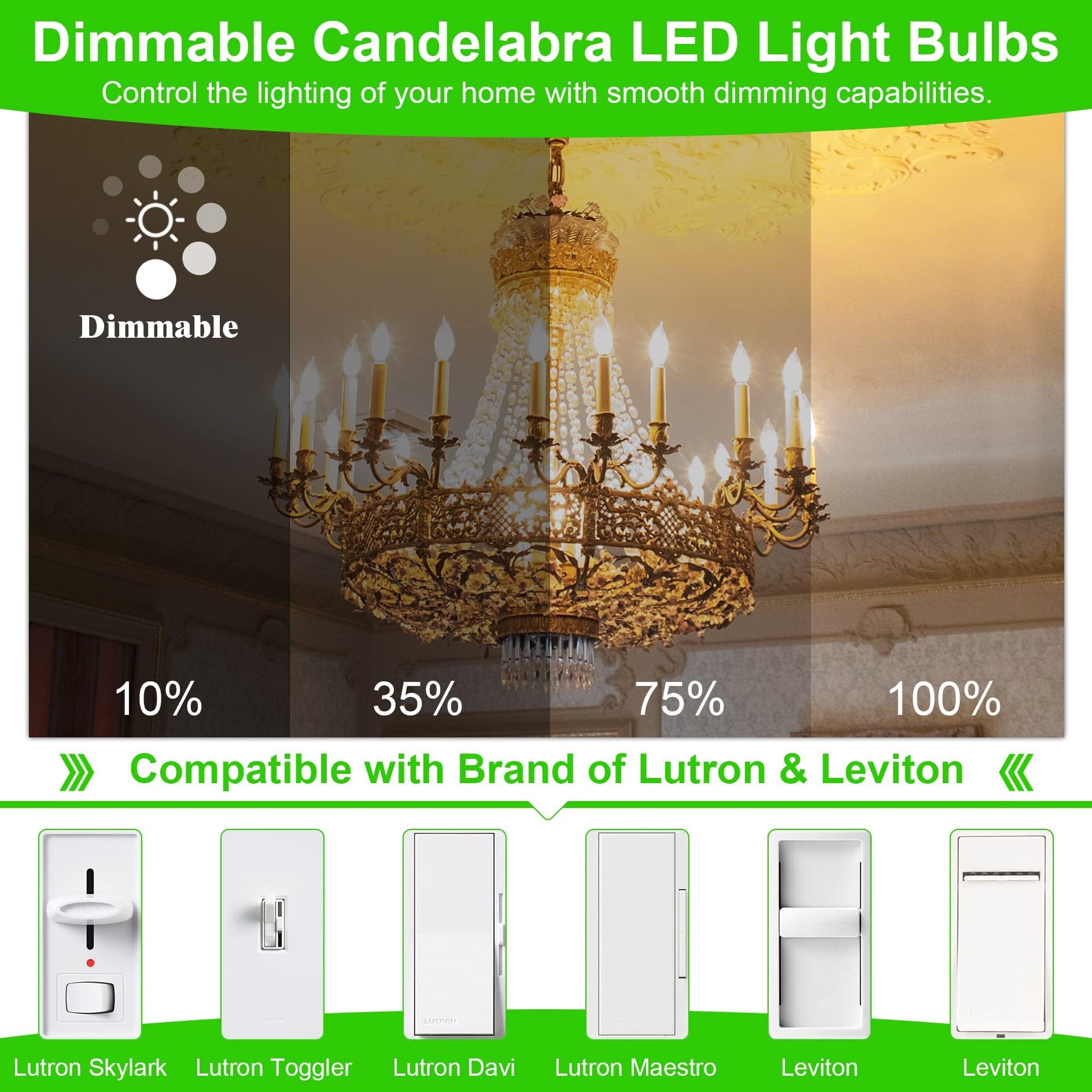 Sailstar Dimmable E12 Led Bulb 60 Watt Equivalent, Soft White 2700K, 500 Lumens, Candelabra Led Light Bulbs 4W, Ca10 Flame Tip C