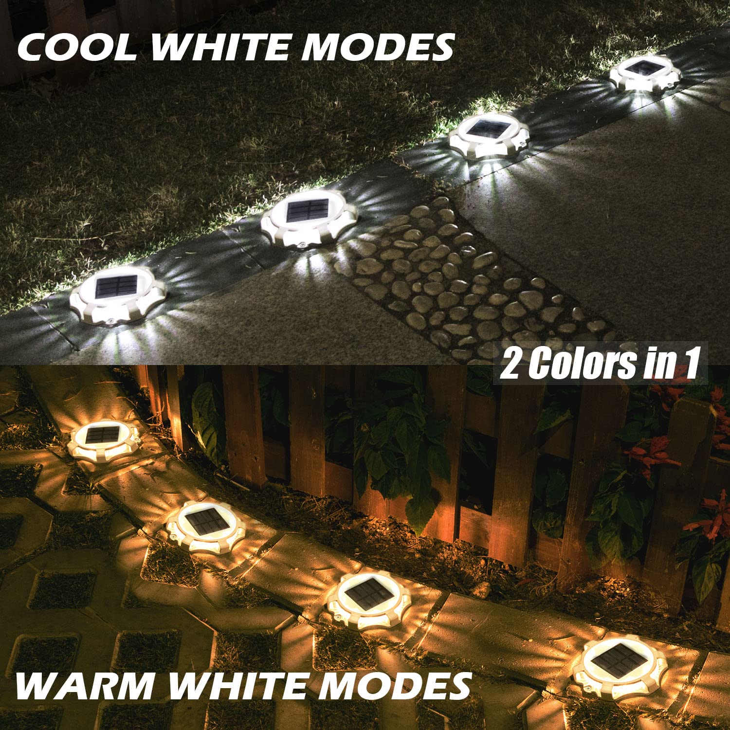 SIEDiNLAR Solar Deck Lights LED 2 Modes Waterproof 12 Pack Cool White & Warm White Model SD0312G-WA-12PK